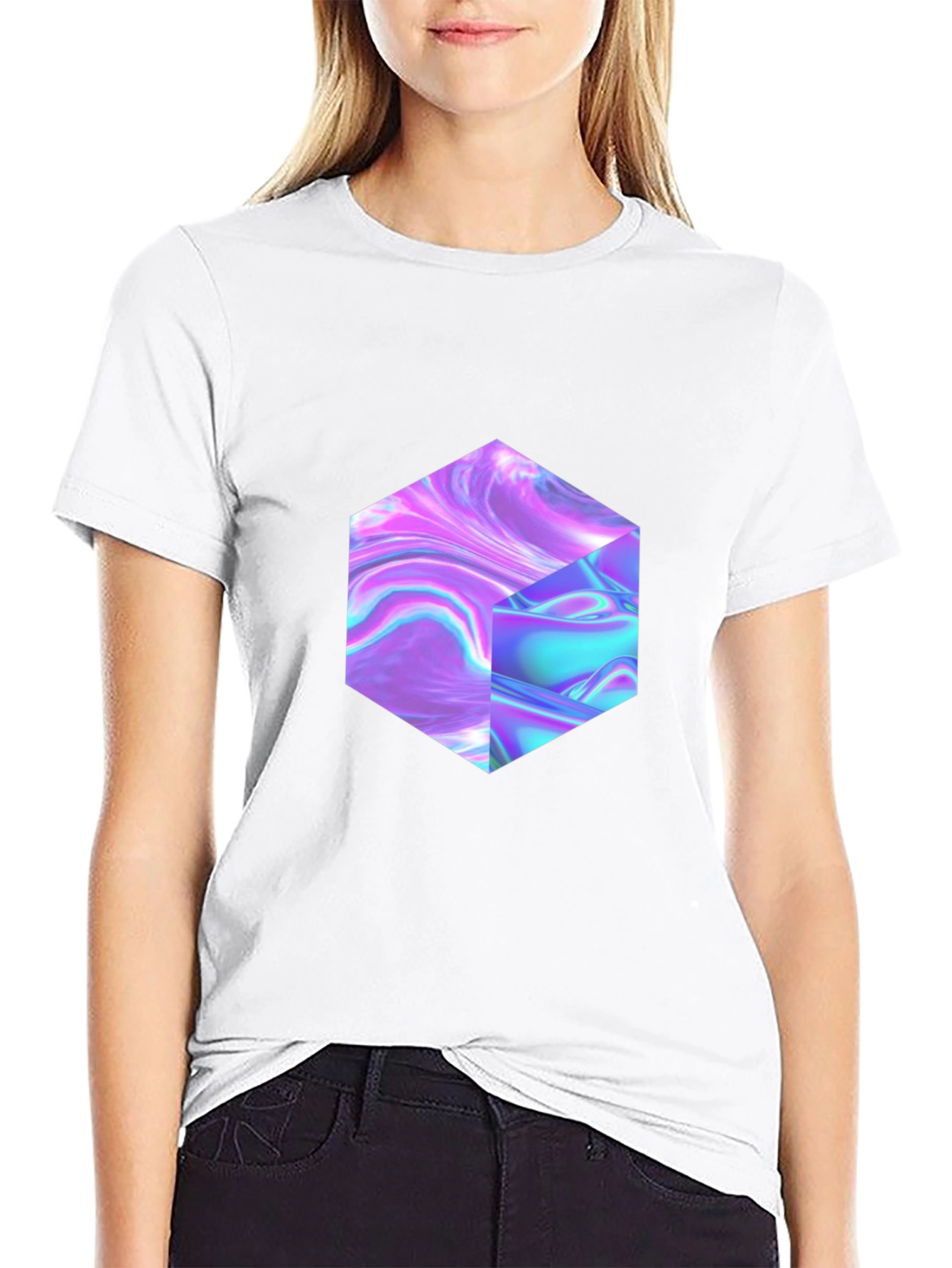 Abstract Holographic Cube Graphic T-Shirt