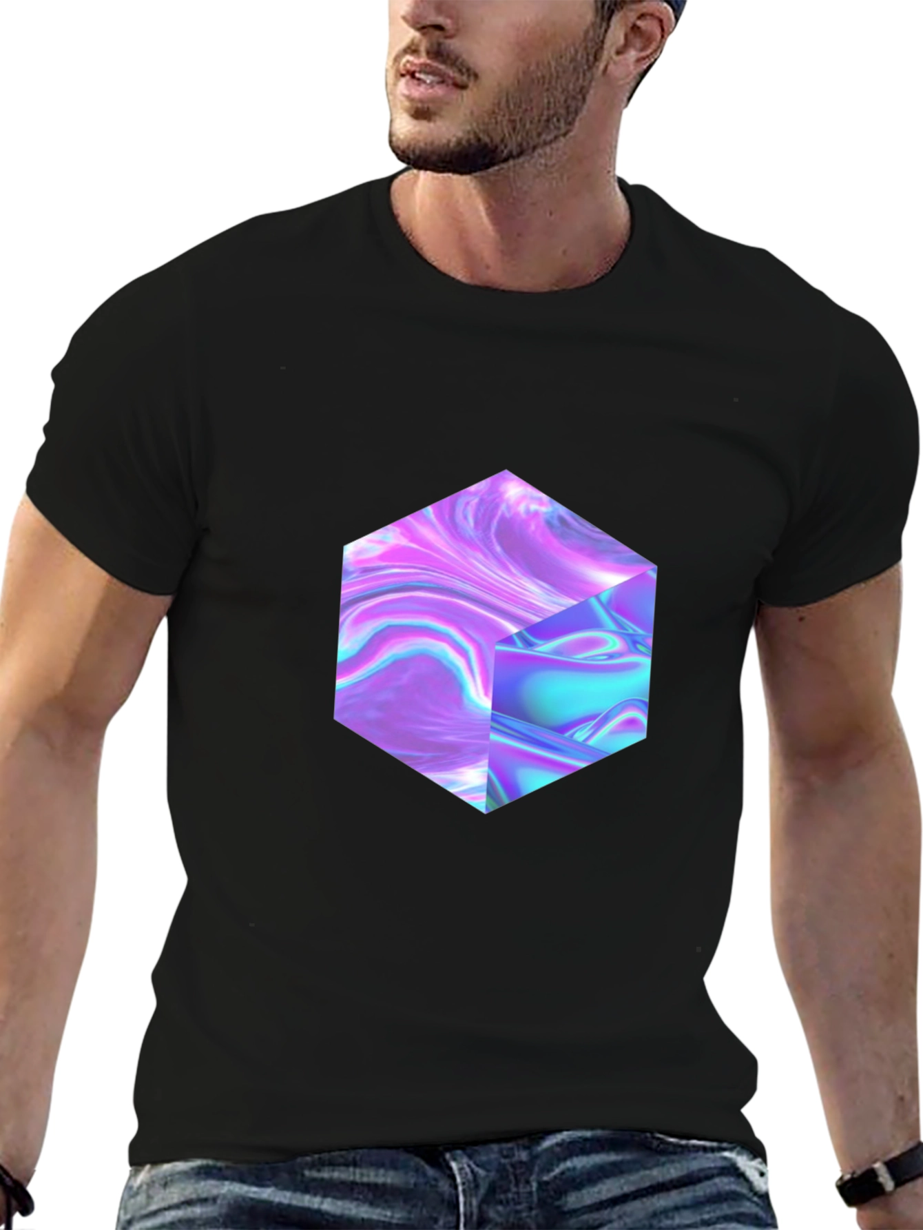 Abstract Holographic Cube Graphic T-Shirt