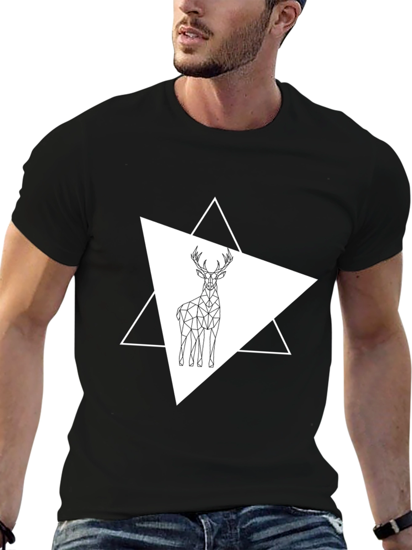 Geometric Deer Graphic Tee - Stylish Black T-Shirt