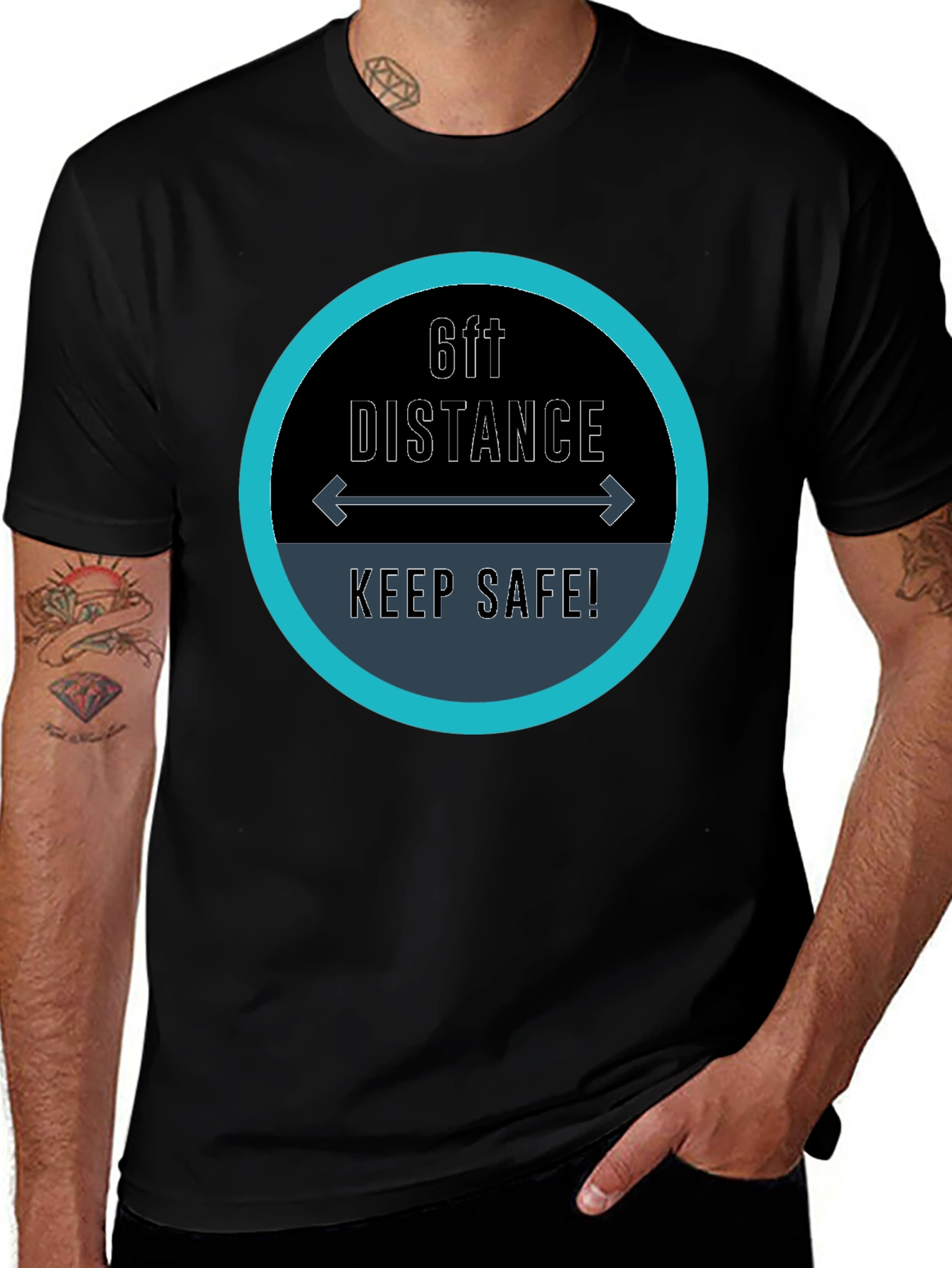 6ft Distance Keep Safe Black T-Shirt