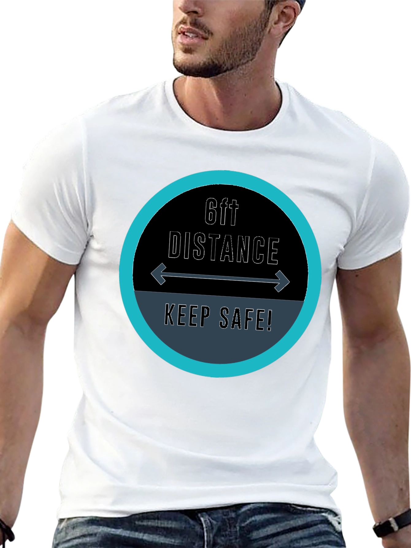 6ft Distance Keep Safe Black T-Shirt