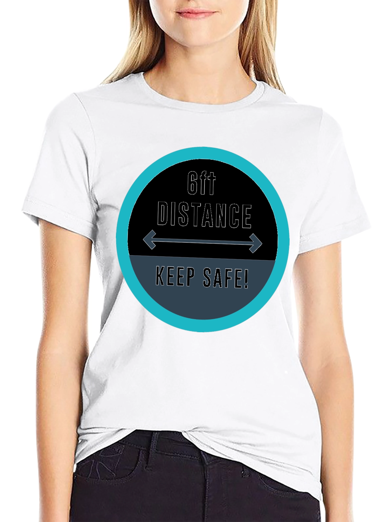 6ft Distance Keep Safe Black T-Shirt