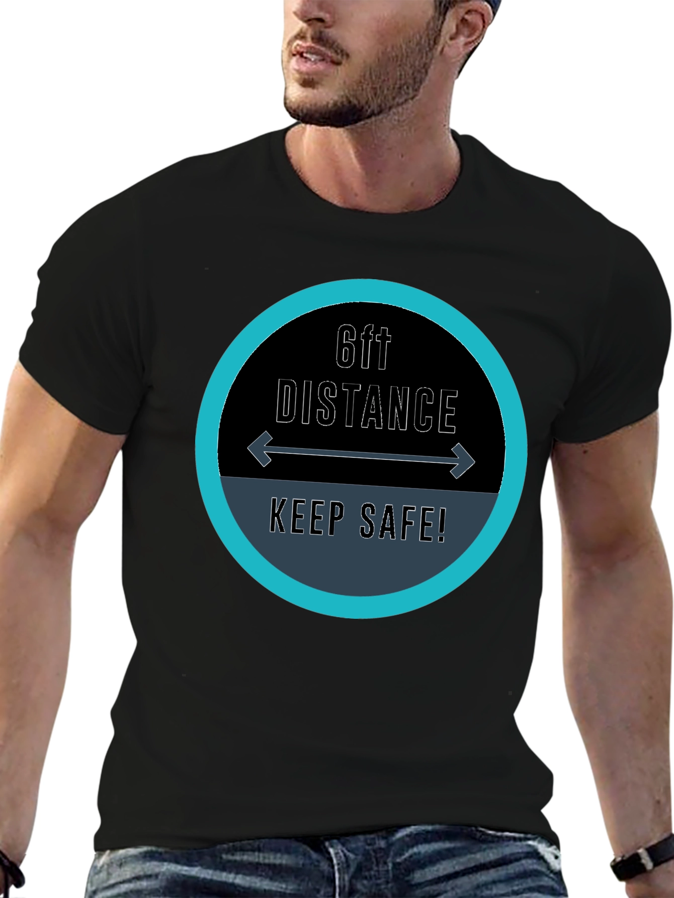 6ft Distance Keep Safe Black T-Shirt