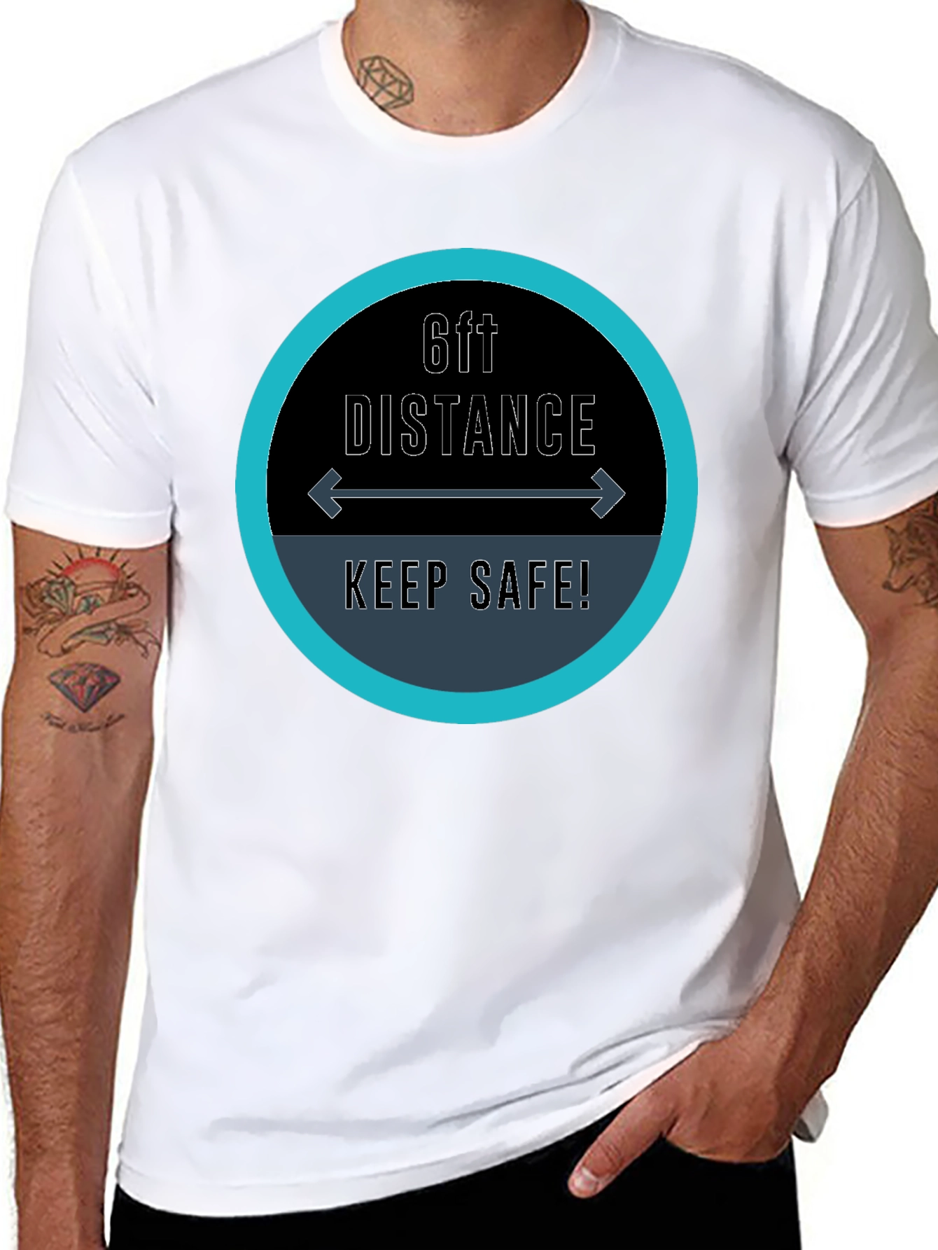 6ft Distance Keep Safe Black T-Shirt