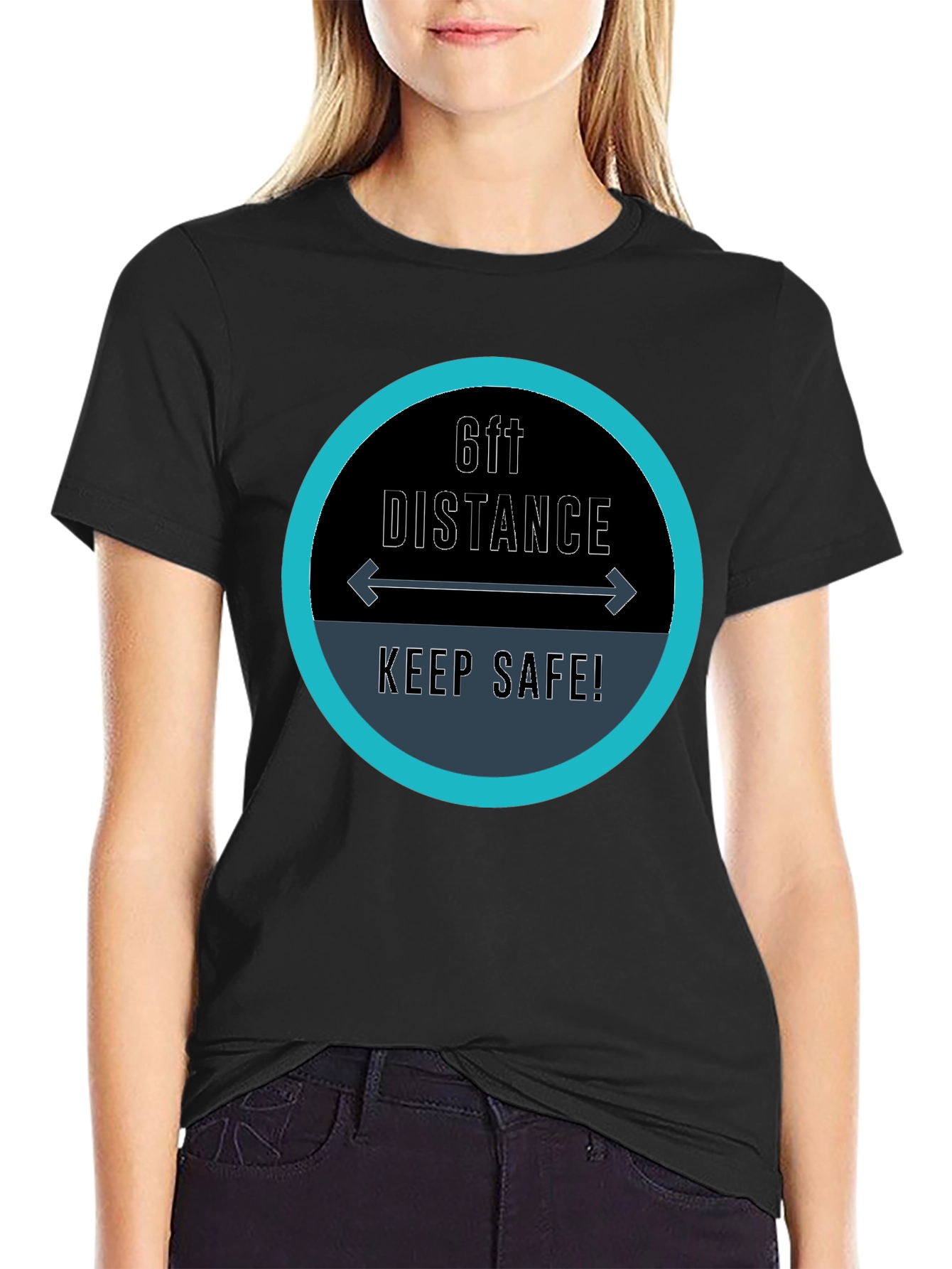 6ft Distance Keep Safe Black T-Shirt