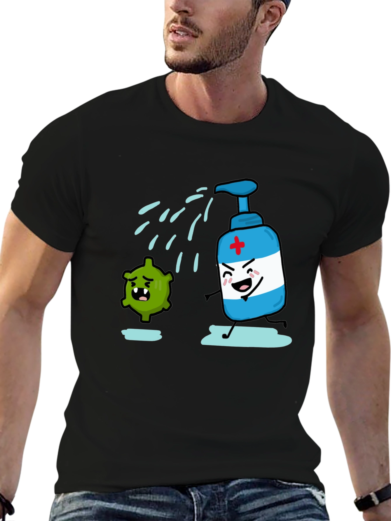 Humorous Hand Sanitizer vs. Germ T-Shirt - Black