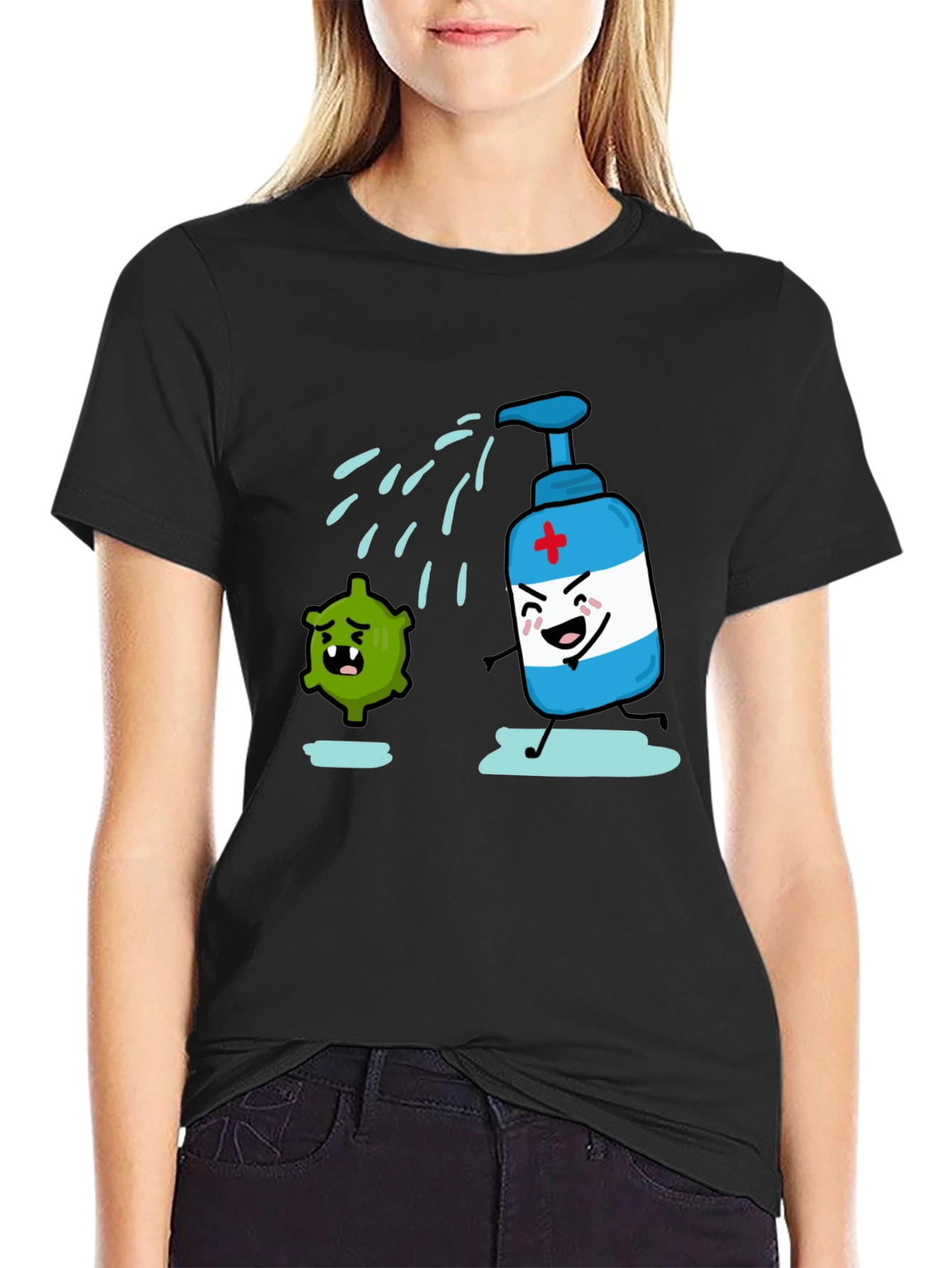 Humorous Hand Sanitizer vs. Germ T-Shirt - Black