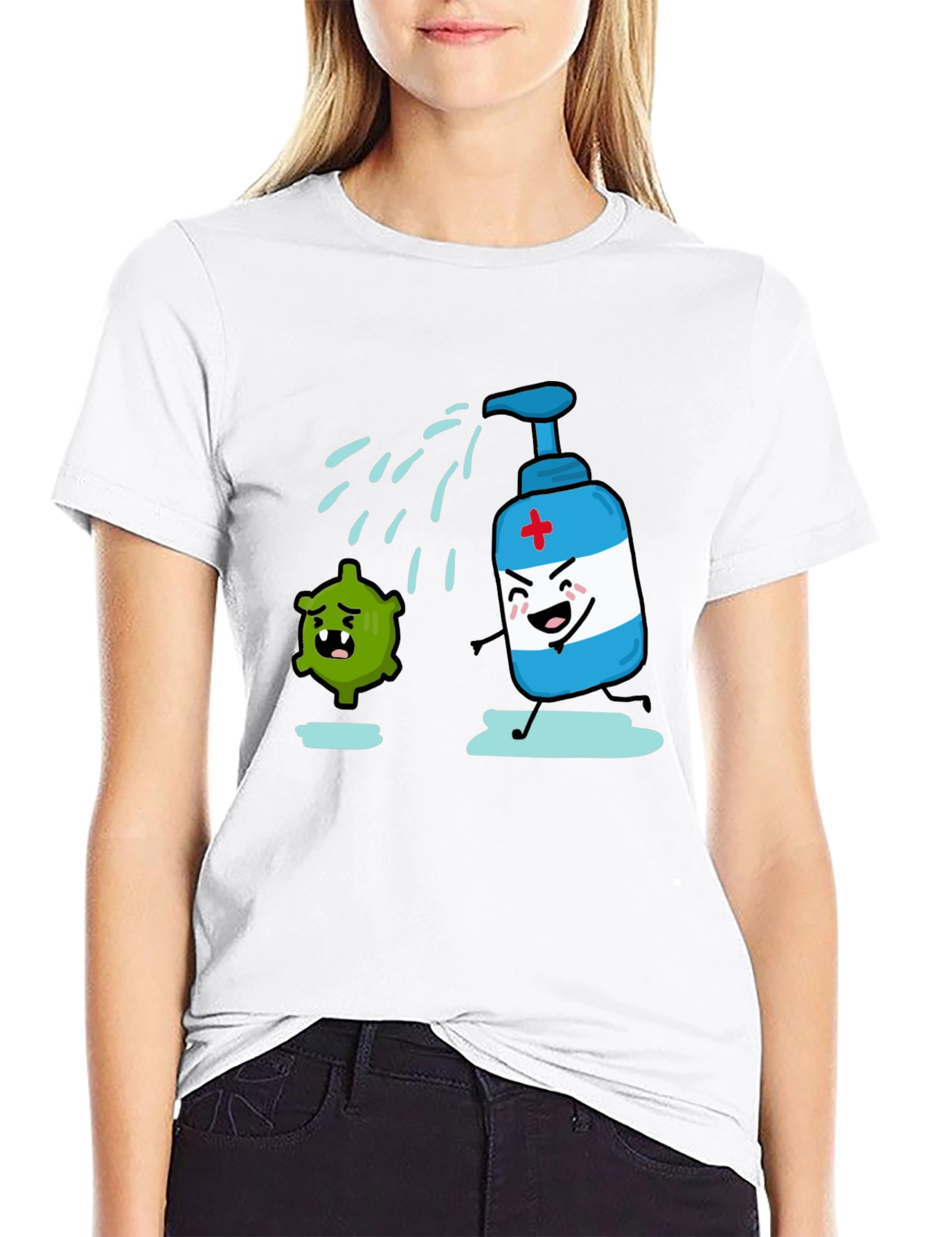 Humorous Hand Sanitizer vs. Germ T-Shirt - Black