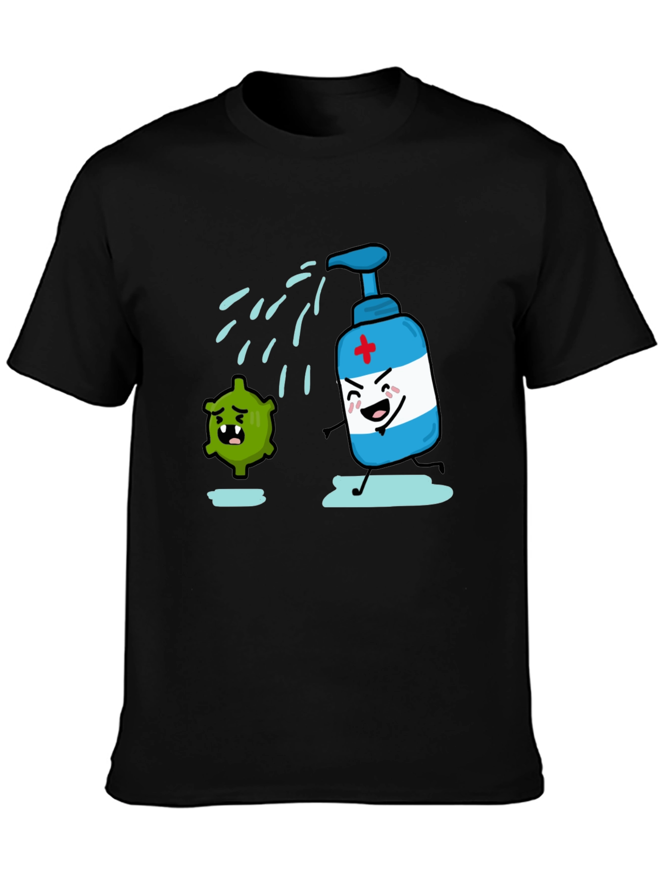 Humorous Hand Sanitizer vs. Germ T-Shirt - Black