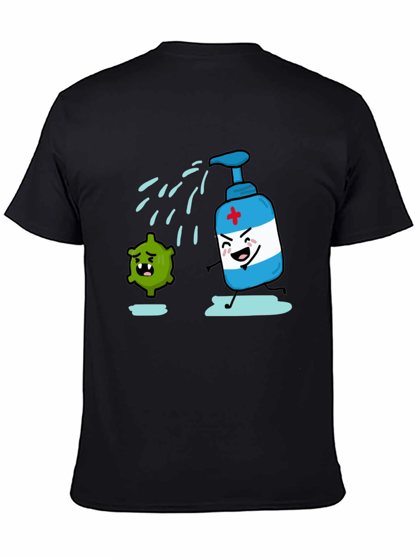 Humorous Hand Sanitizer vs. Germ T-Shirt - Black