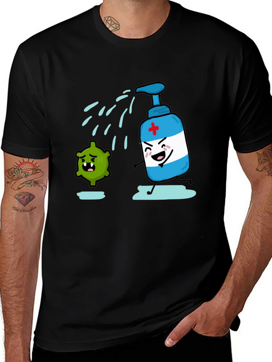 Humorous Hand Sanitizer vs. Germ T-Shirt - Black