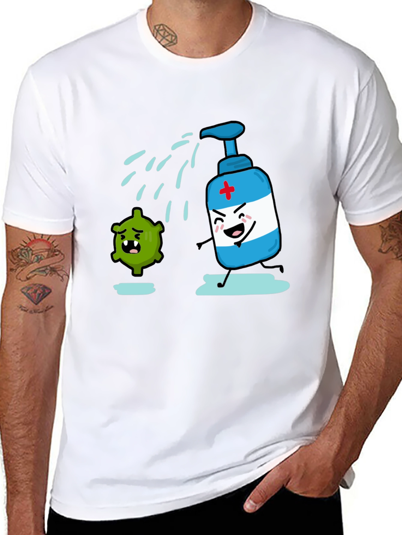 Humorous Hand Sanitizer vs. Germ T-Shirt - Black