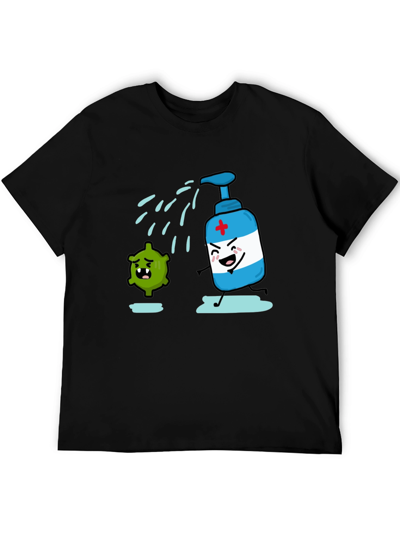 Humorous Hand Sanitizer vs. Germ T-Shirt - Black
