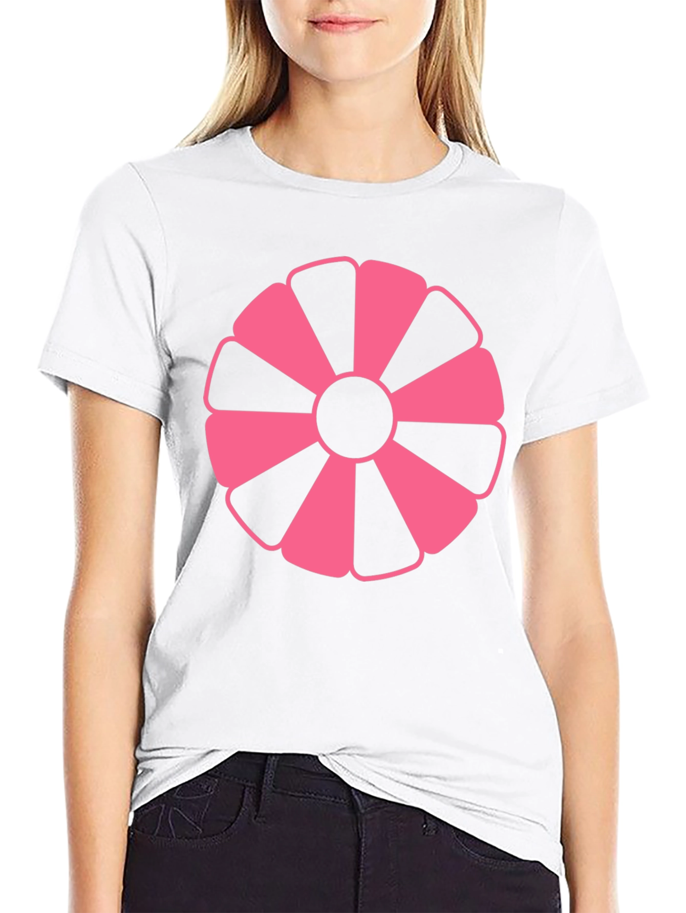 Pink Petal Graphic Black T-Shirt