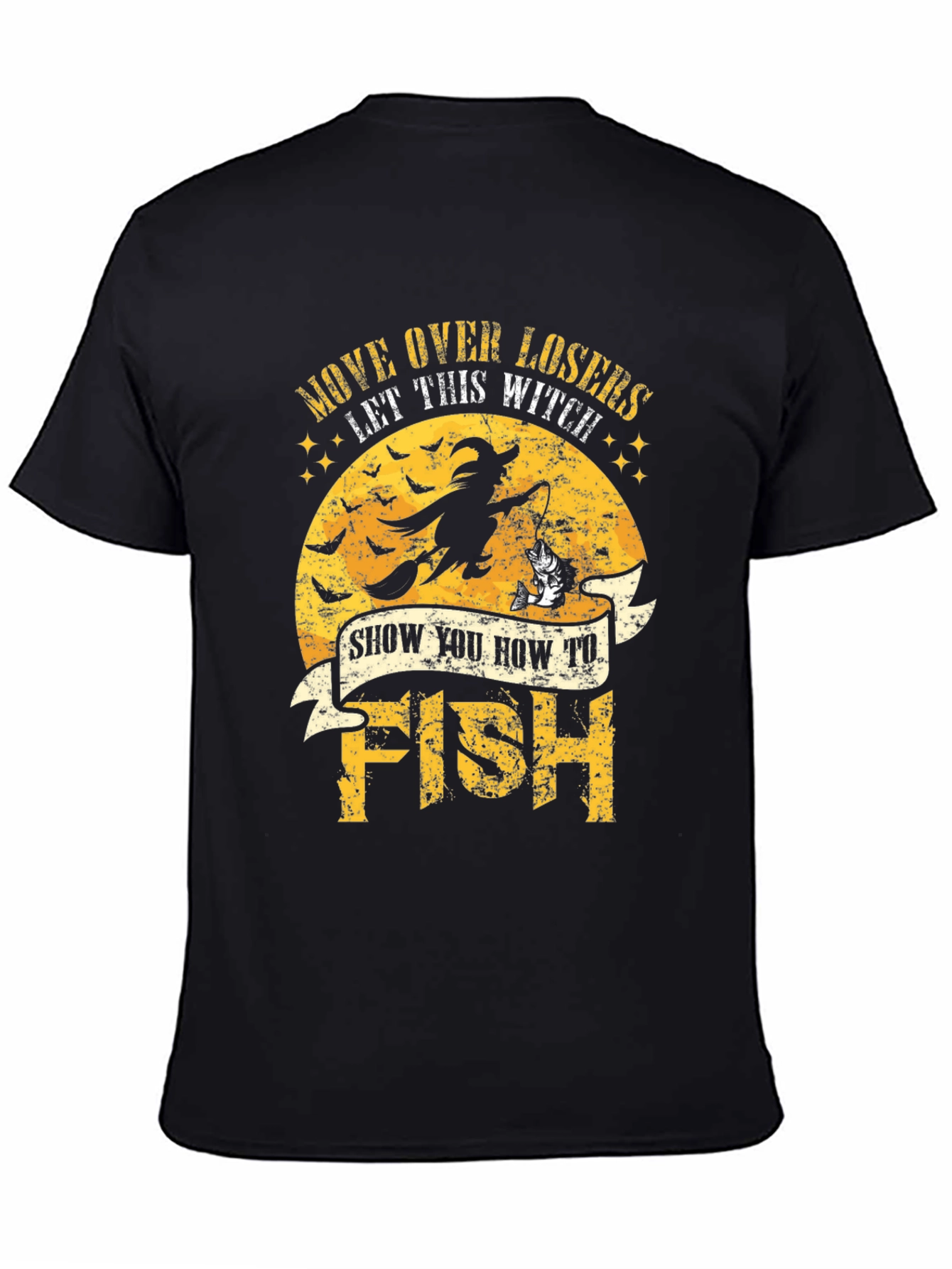 Witch Fishing Graphic T-Shirt - Halloween Style
