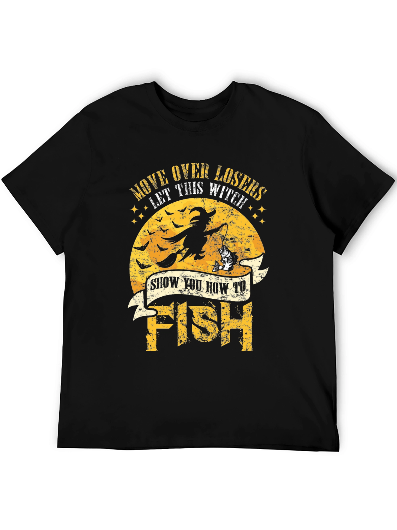 Witch Fishing Graphic T-Shirt - Halloween Style