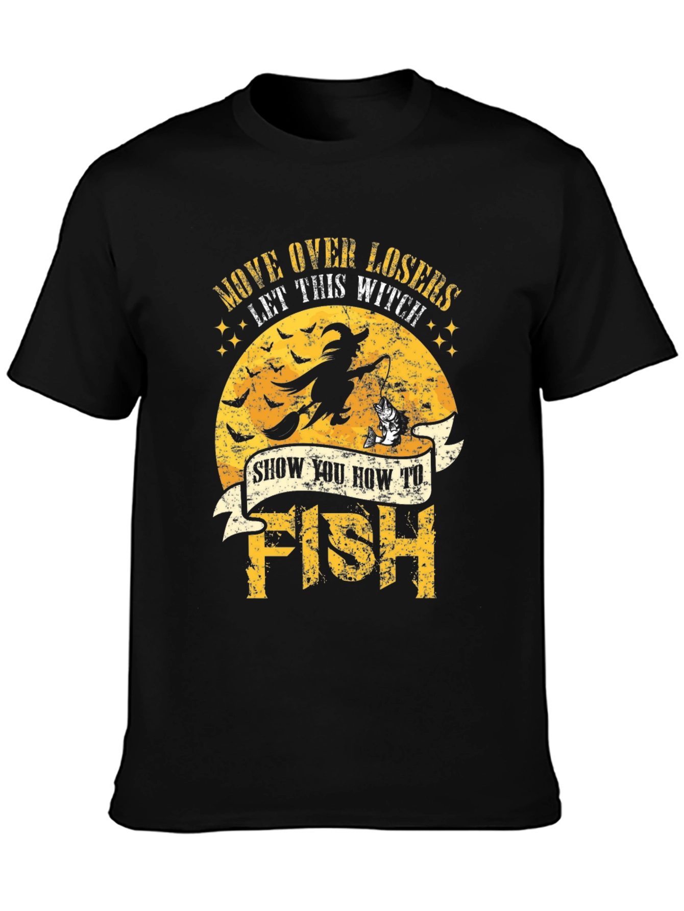 Witch Fishing Graphic T-Shirt - Halloween Style