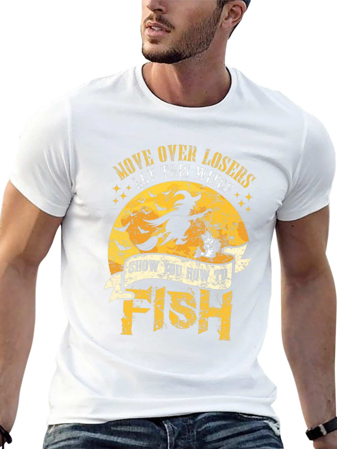 Witch Fishing Graphic T-Shirt - Halloween Style