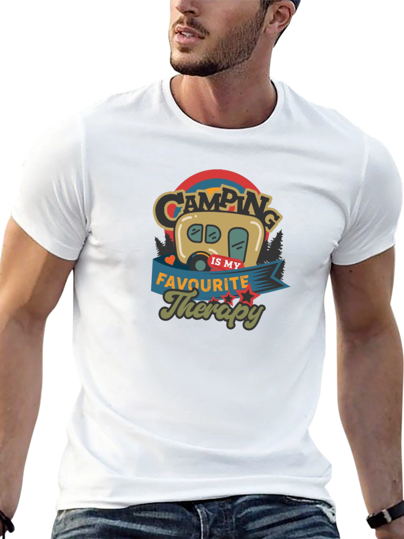 Camping is My Therapy Black Graphic T-Shirt