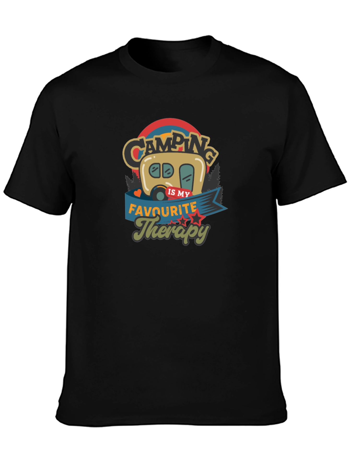 Camping is My Therapy Black Graphic T-Shirt