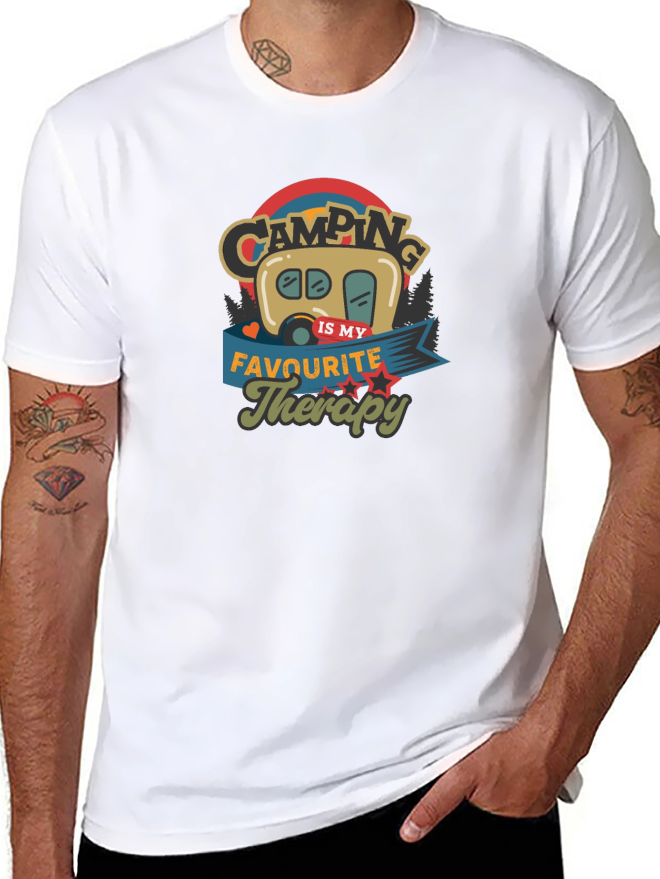 Camping is My Therapy Black Graphic T-Shirt