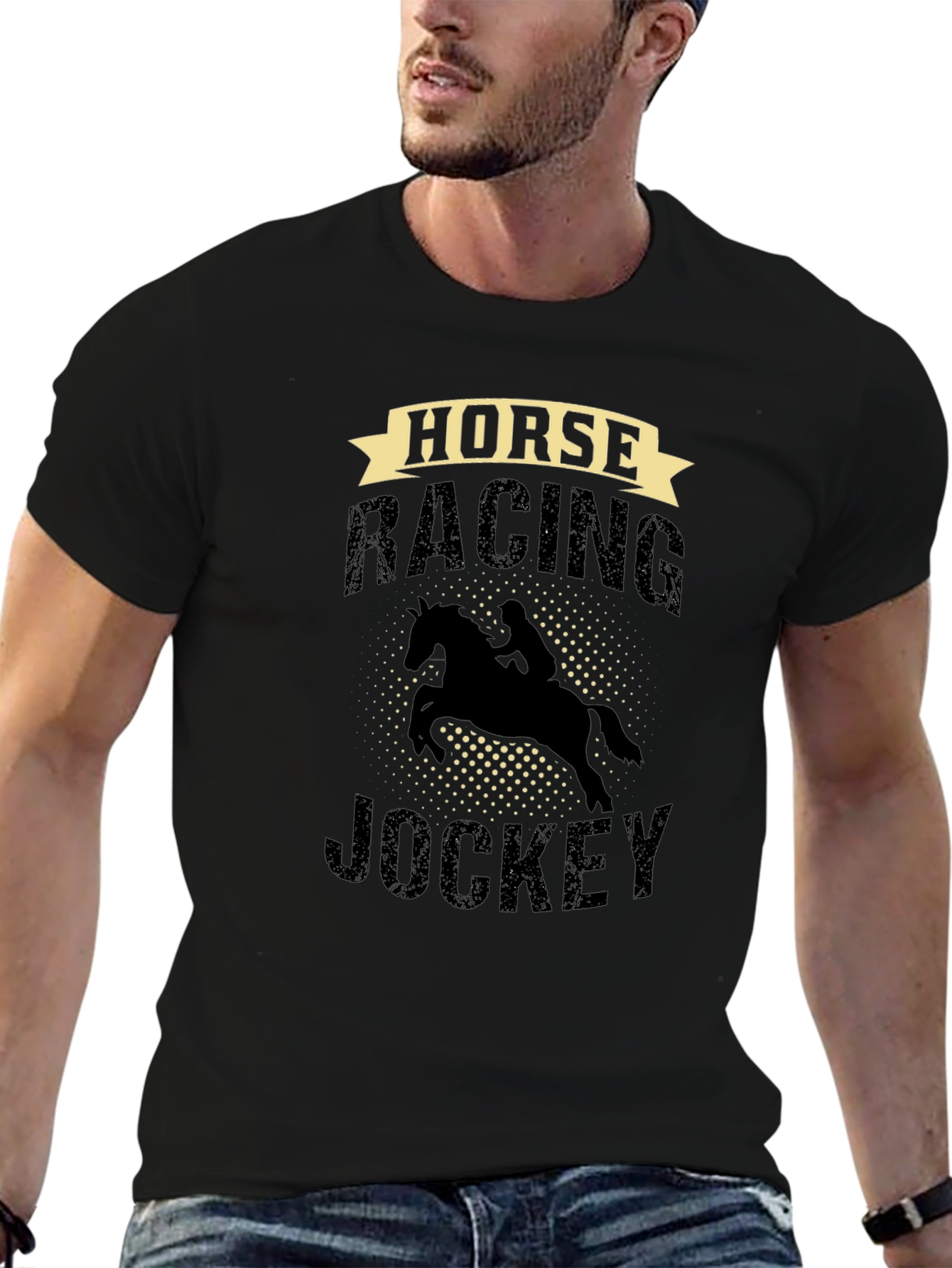 Horse Racing Jockey Graphic Tee - Black
