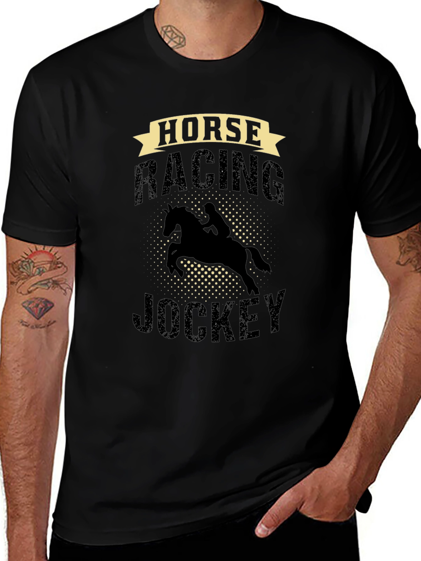Horse Racing Jockey Graphic Tee - Black