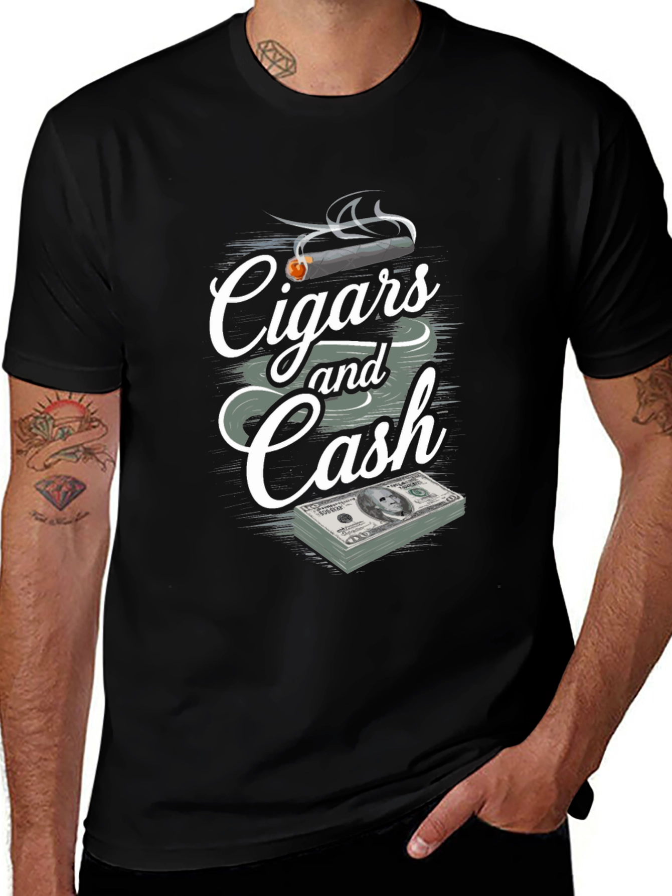 Cigars and Cash Graphic Print T-Shirt