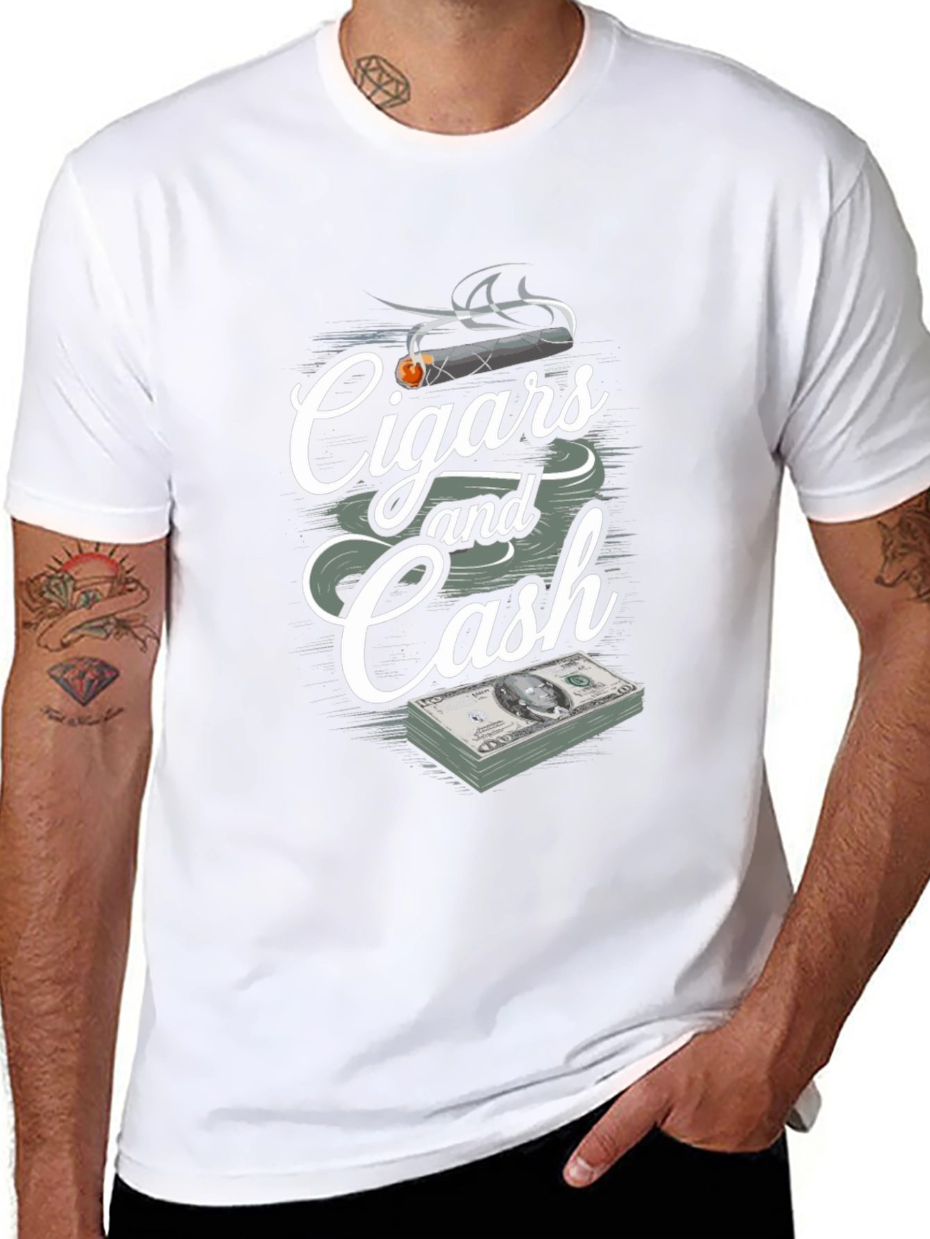 Cigars and Cash Graphic Print T-Shirt
