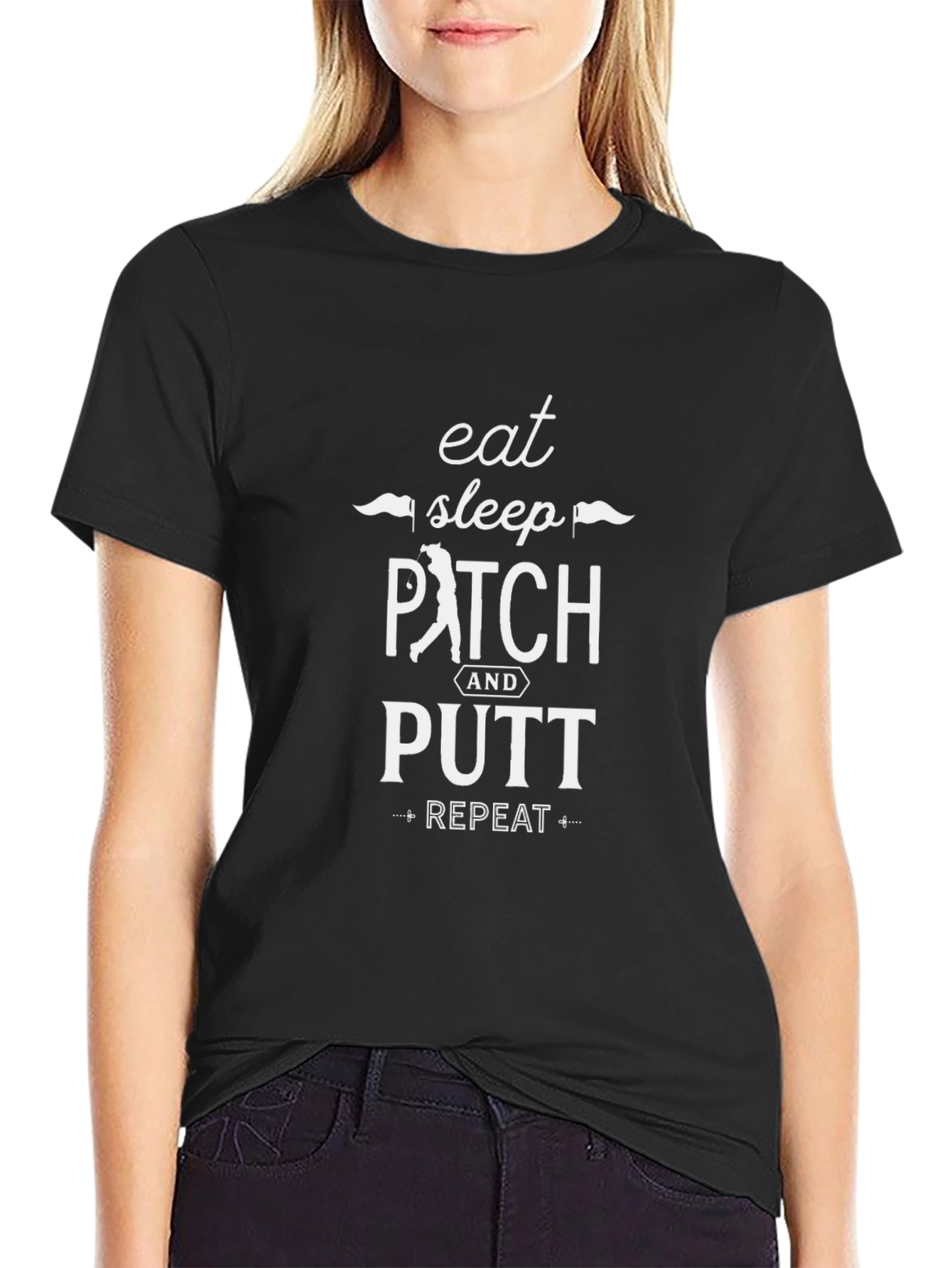 Eat Sleep Pitch Putt Repeat Black T-Shirt