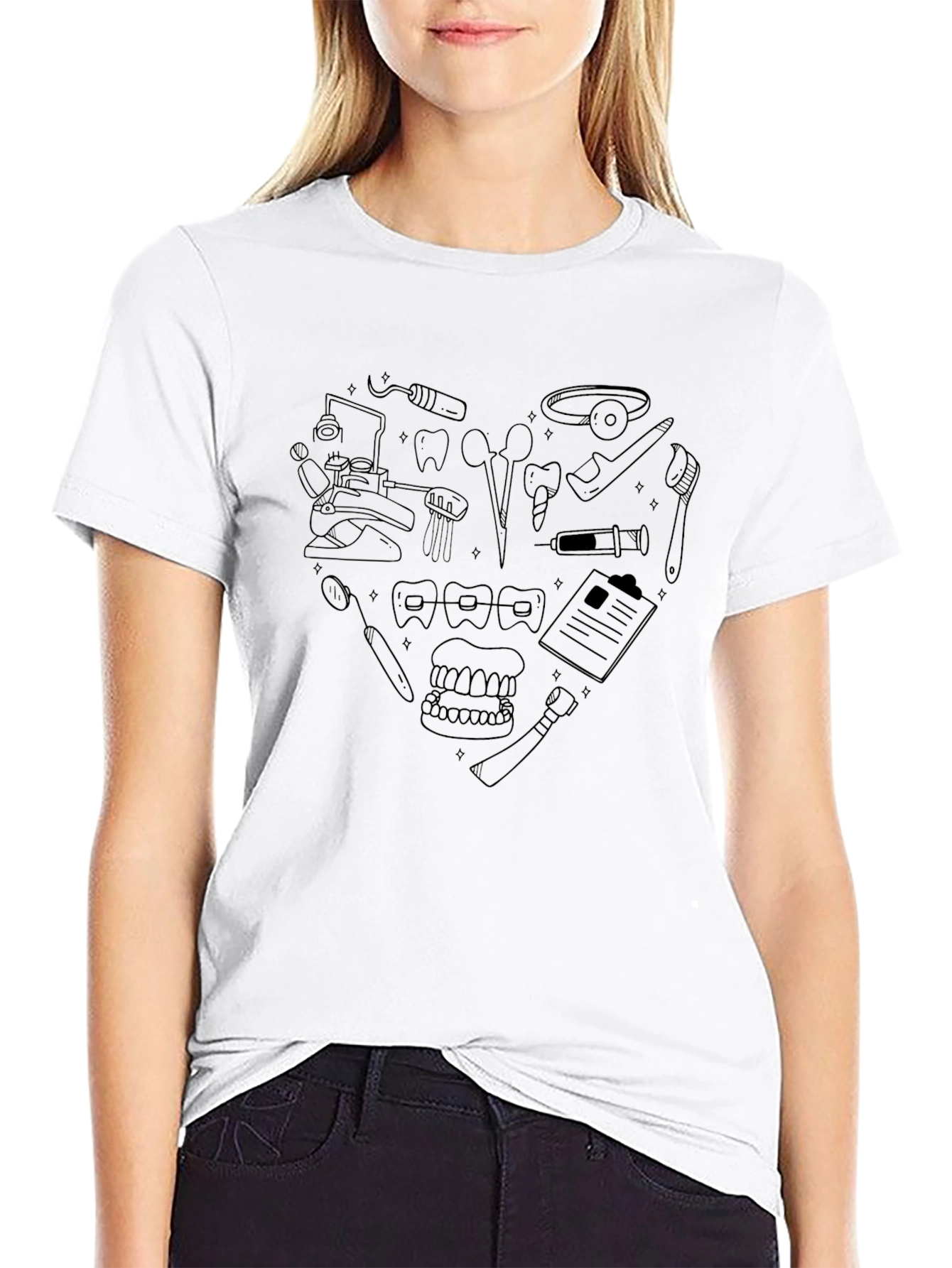 Dentist Lover T-Shirt - Dental Tools Heart Graphic Tee