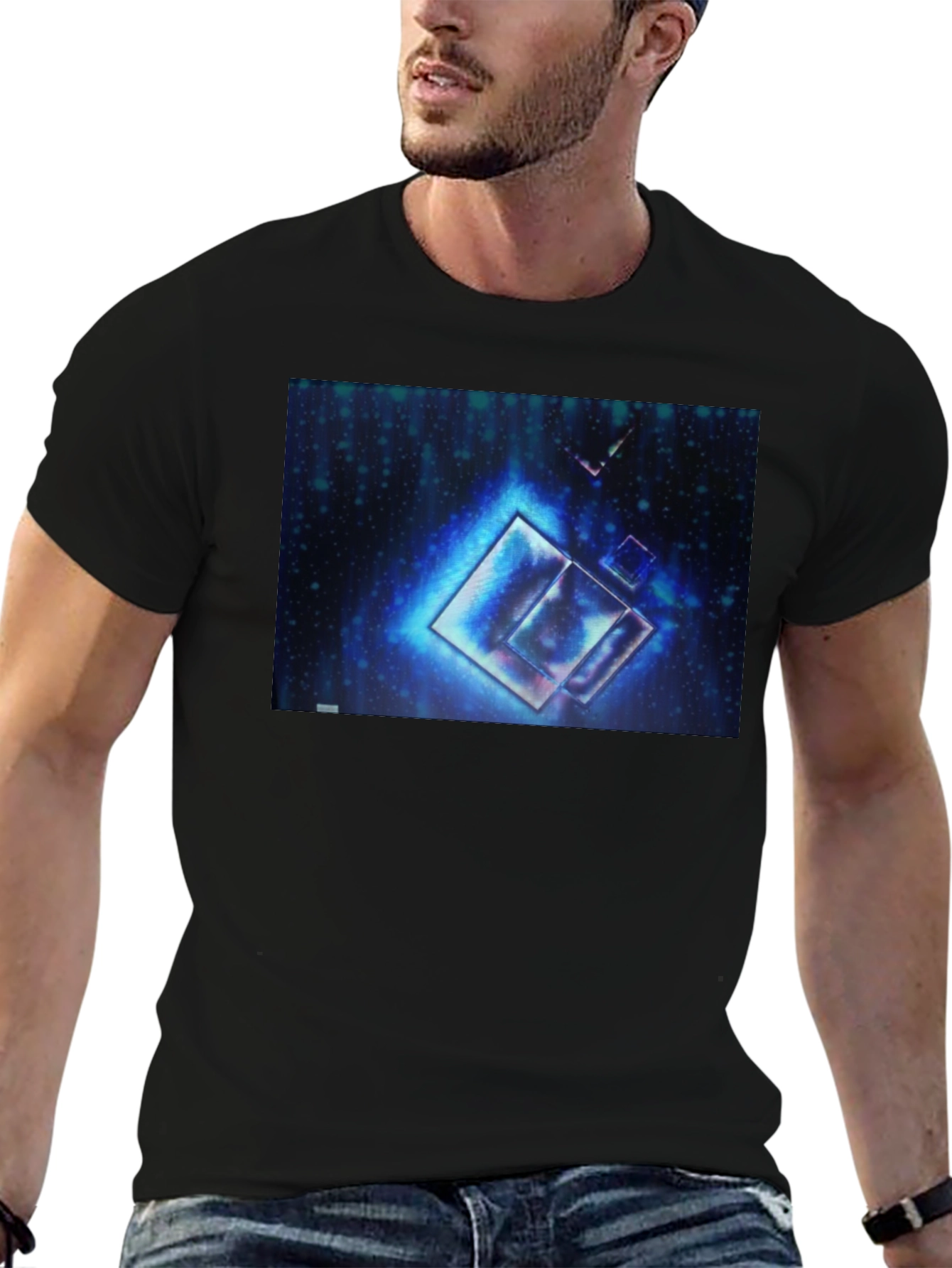 Abstract Blue Cubes Black T-Shirt