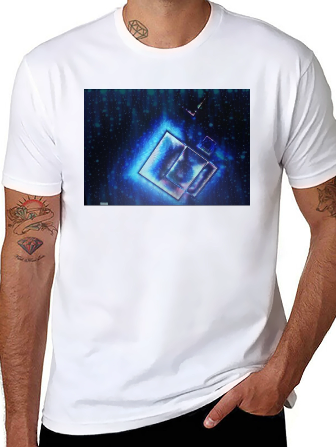 Abstract Blue Cubes Black T-Shirt