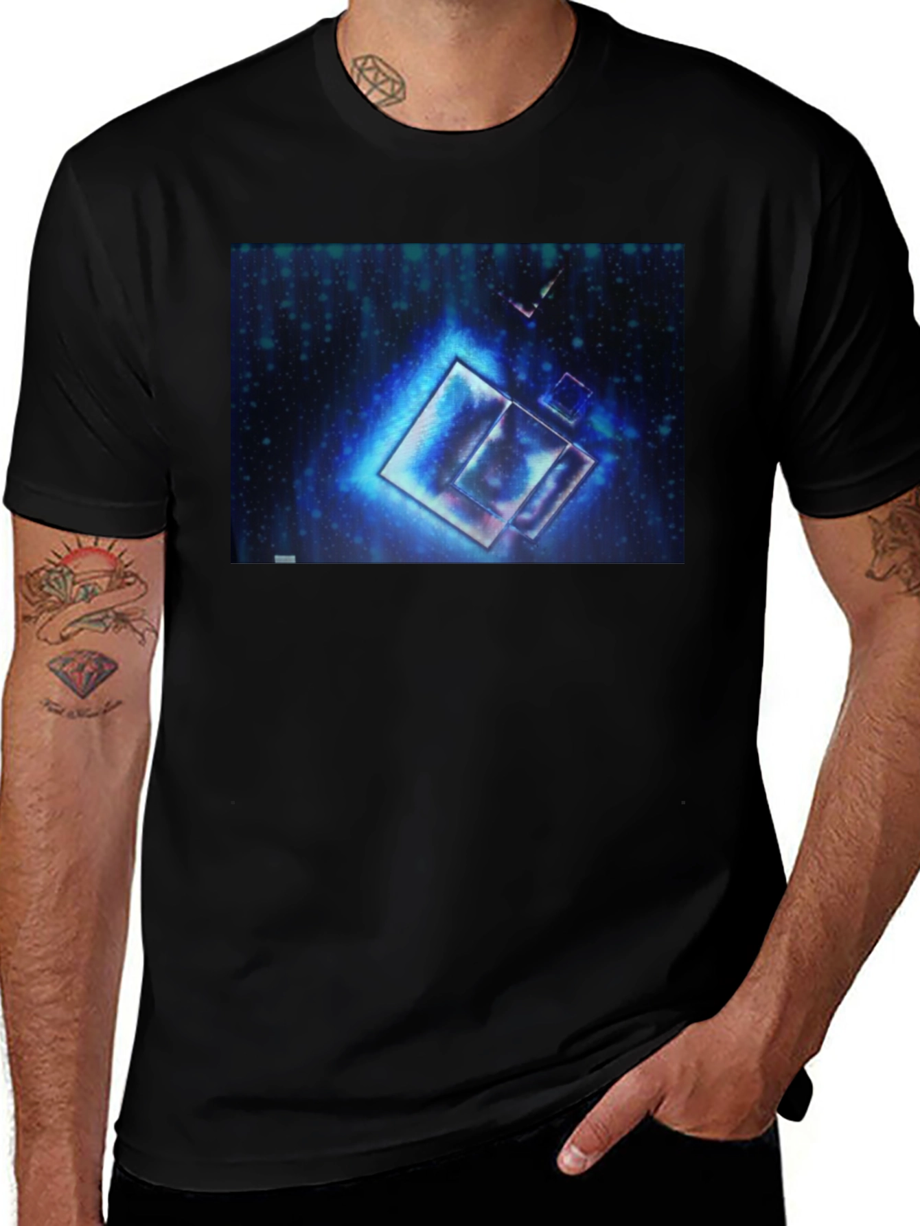 Abstract Blue Cubes Black T-Shirt