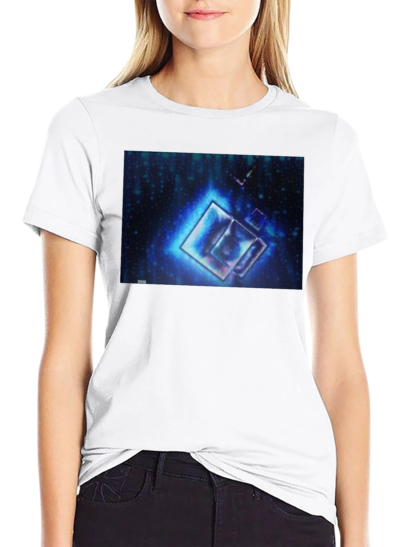 Abstract Blue Cubes Black T-Shirt