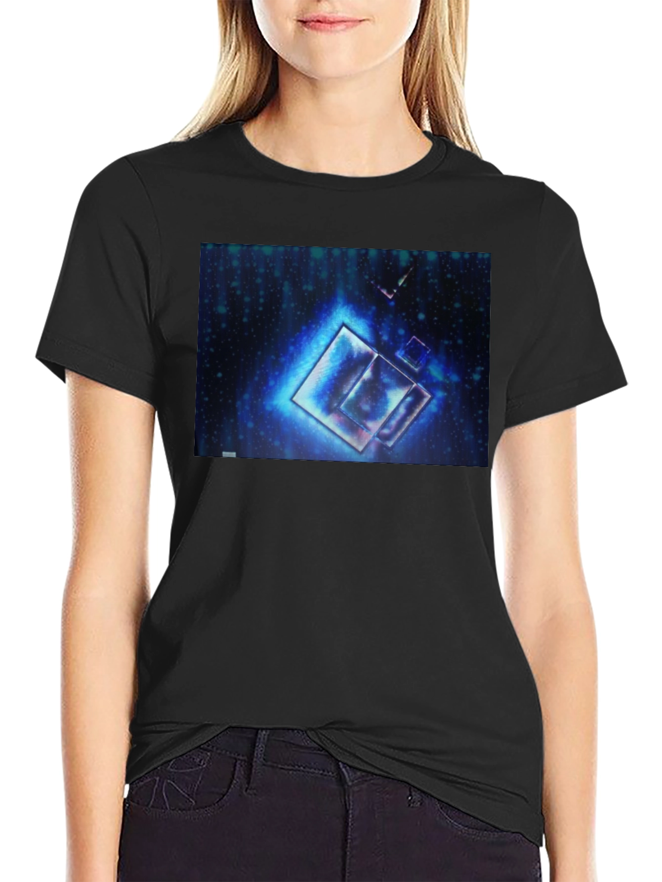 Abstract Blue Cubes Black T-Shirt