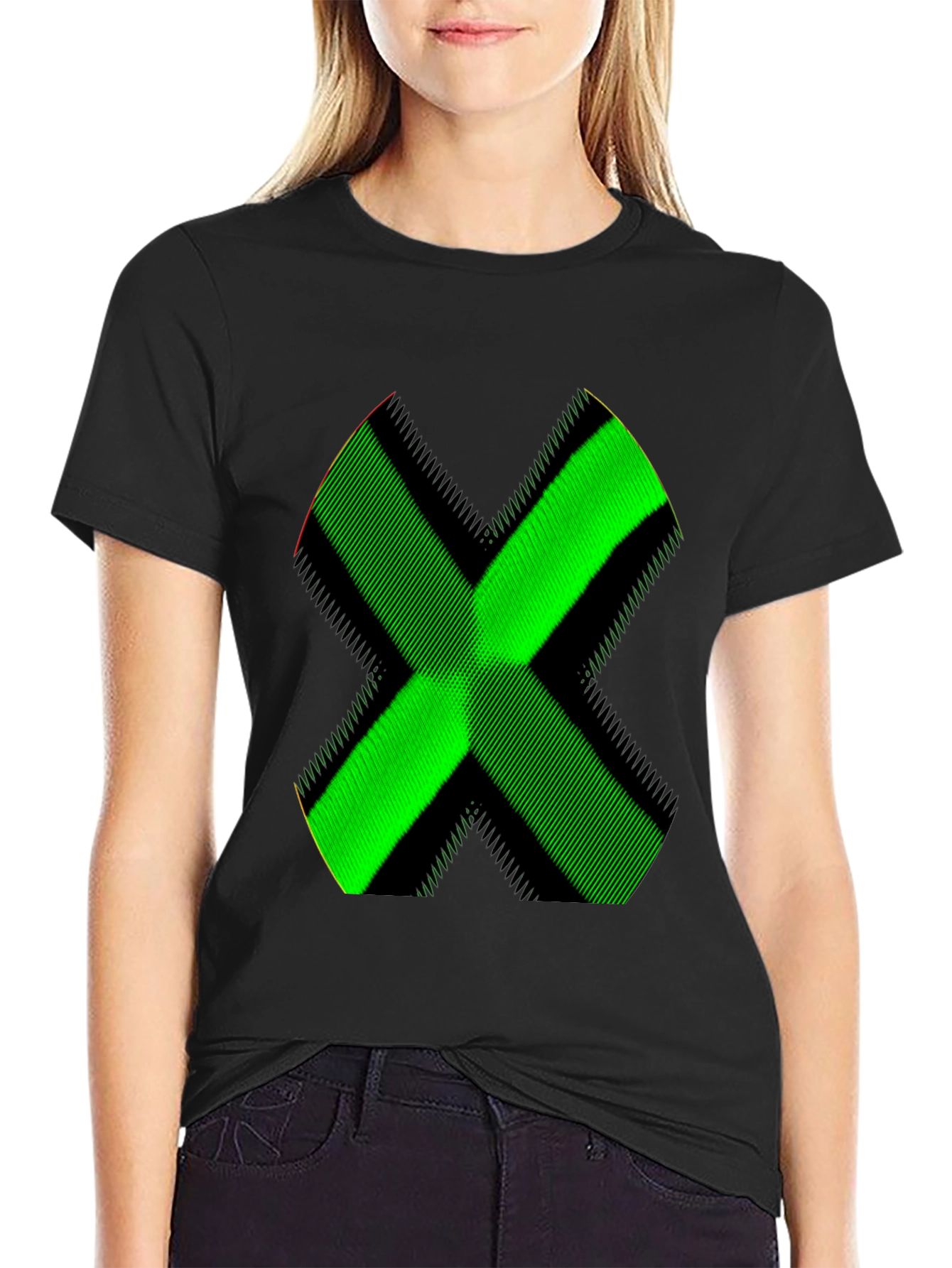 Green X Graphic Black T-Shirt