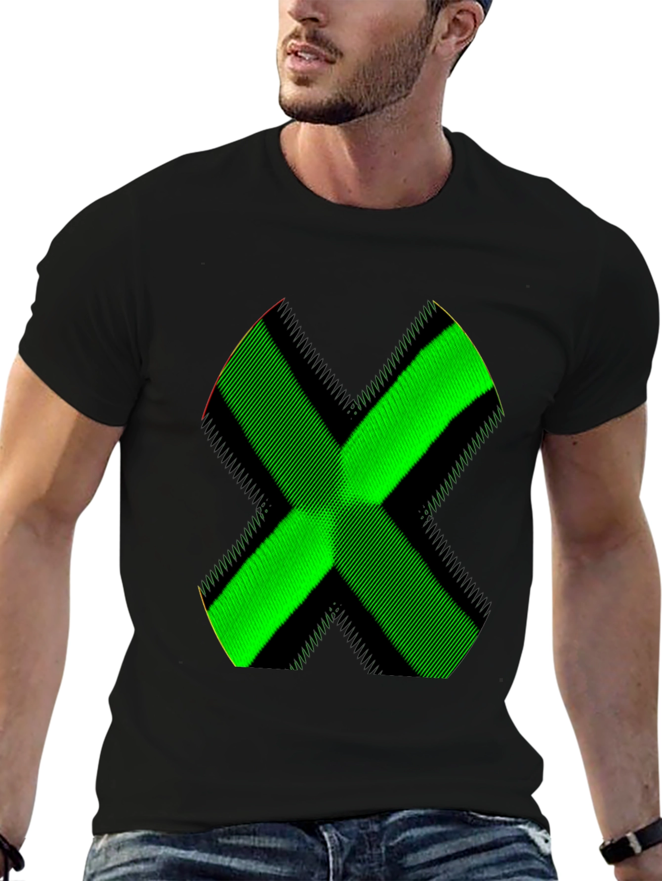 Green X Graphic Black T-Shirt