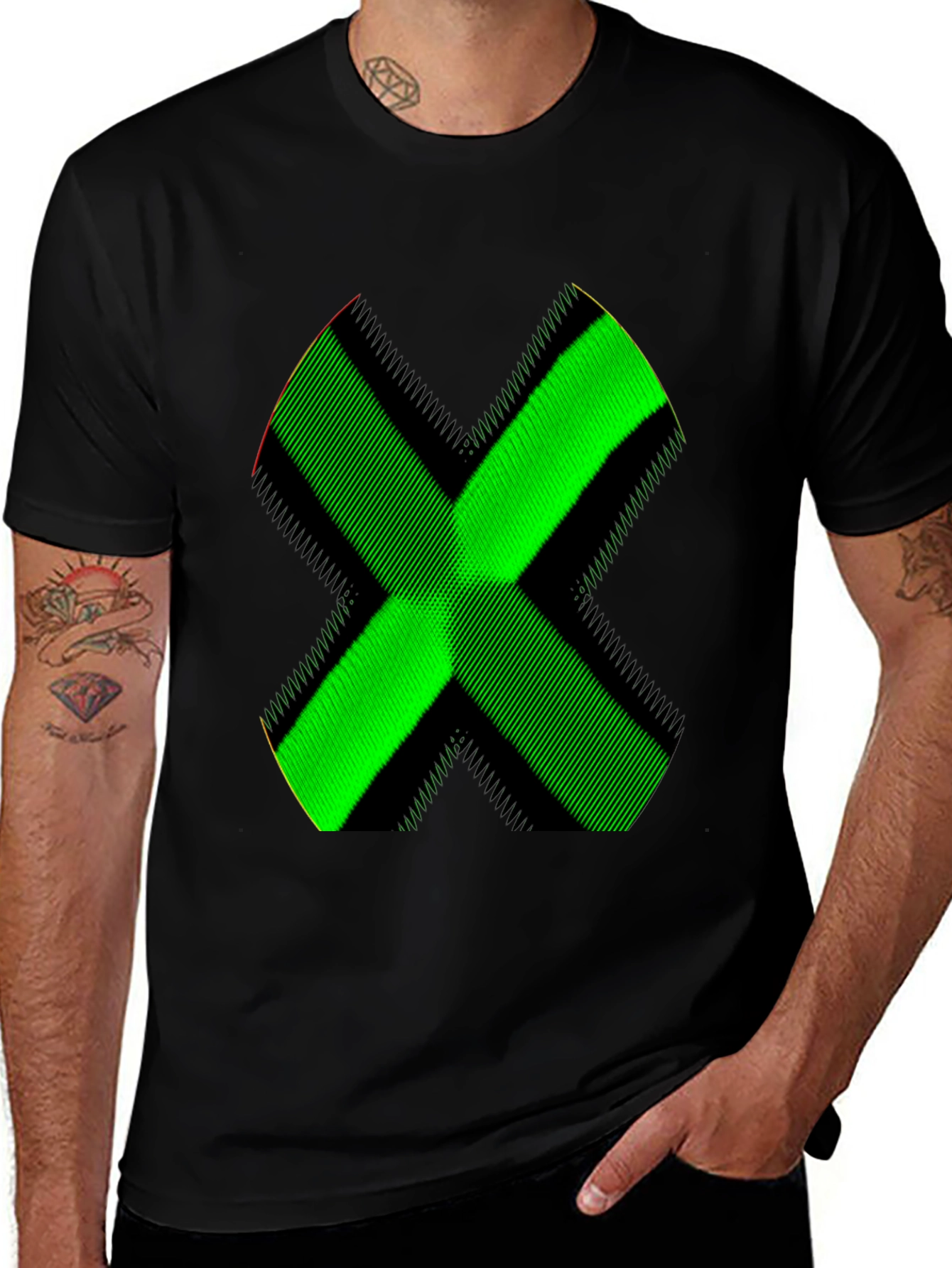 Green X Graphic Black T-Shirt