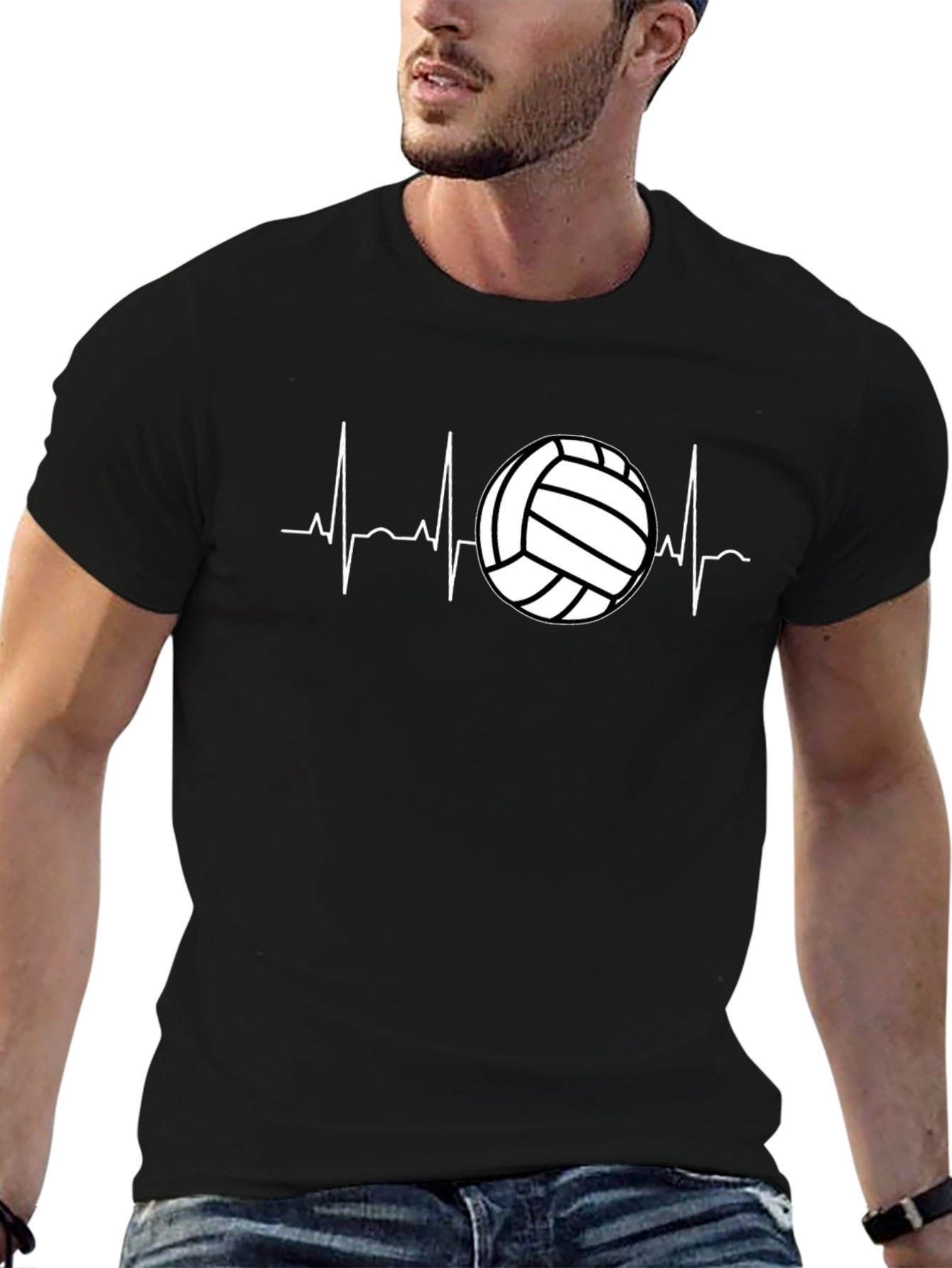 Volleyball Heartbeat Graphic Tee - Black