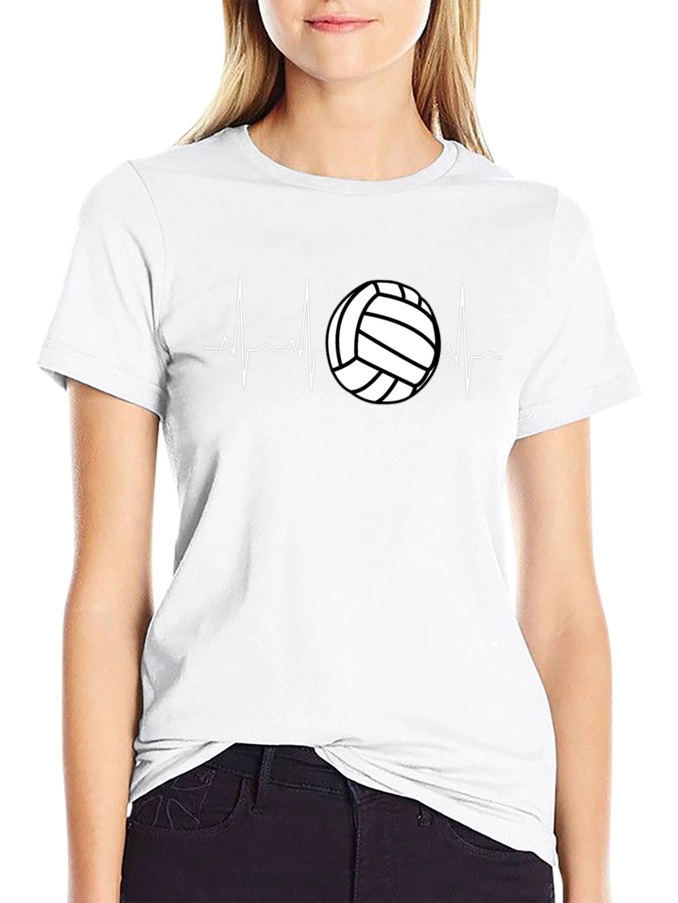 Volleyball Heartbeat Graphic Tee - Black