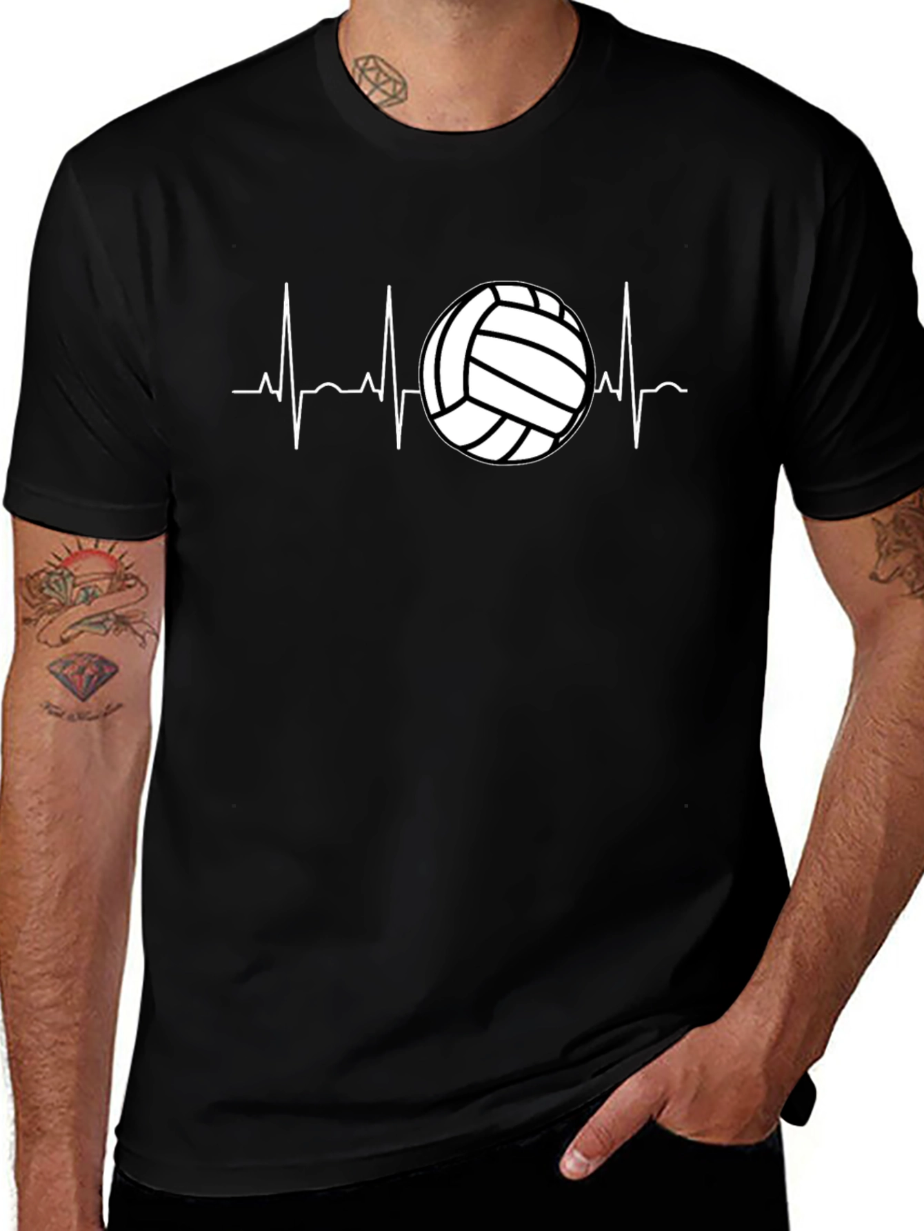 Volleyball Heartbeat Graphic Tee - Black