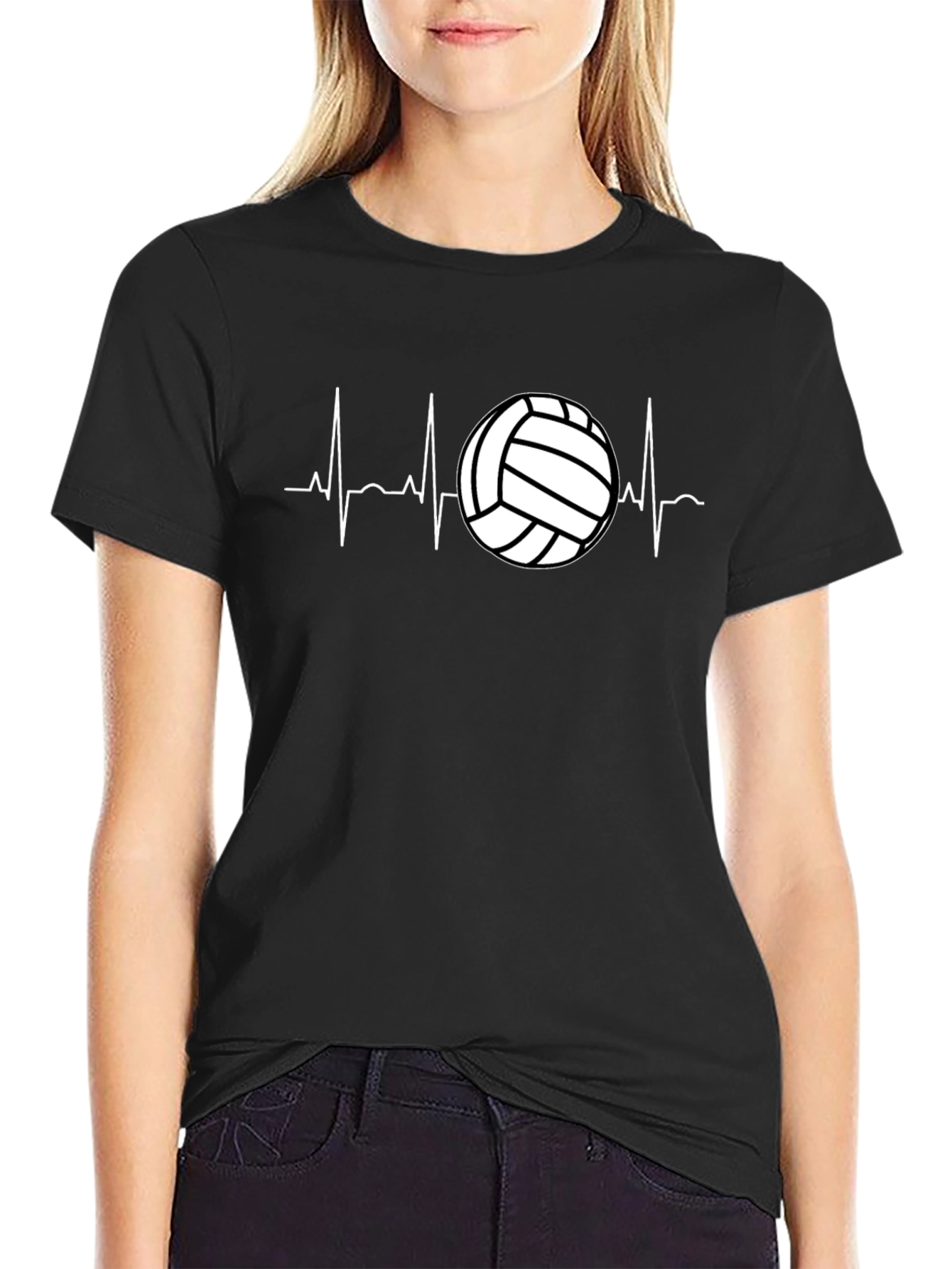 Volleyball Heartbeat Graphic Tee - Black