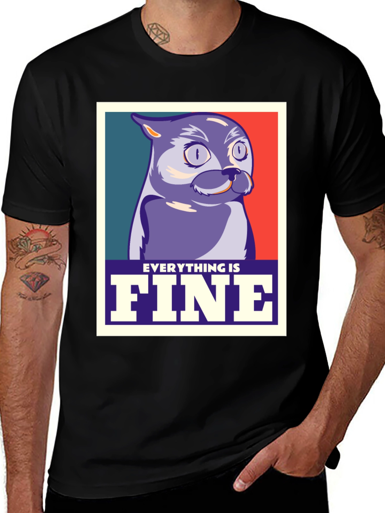 Everything is Fine Cat Meme Graphic T-Shirt