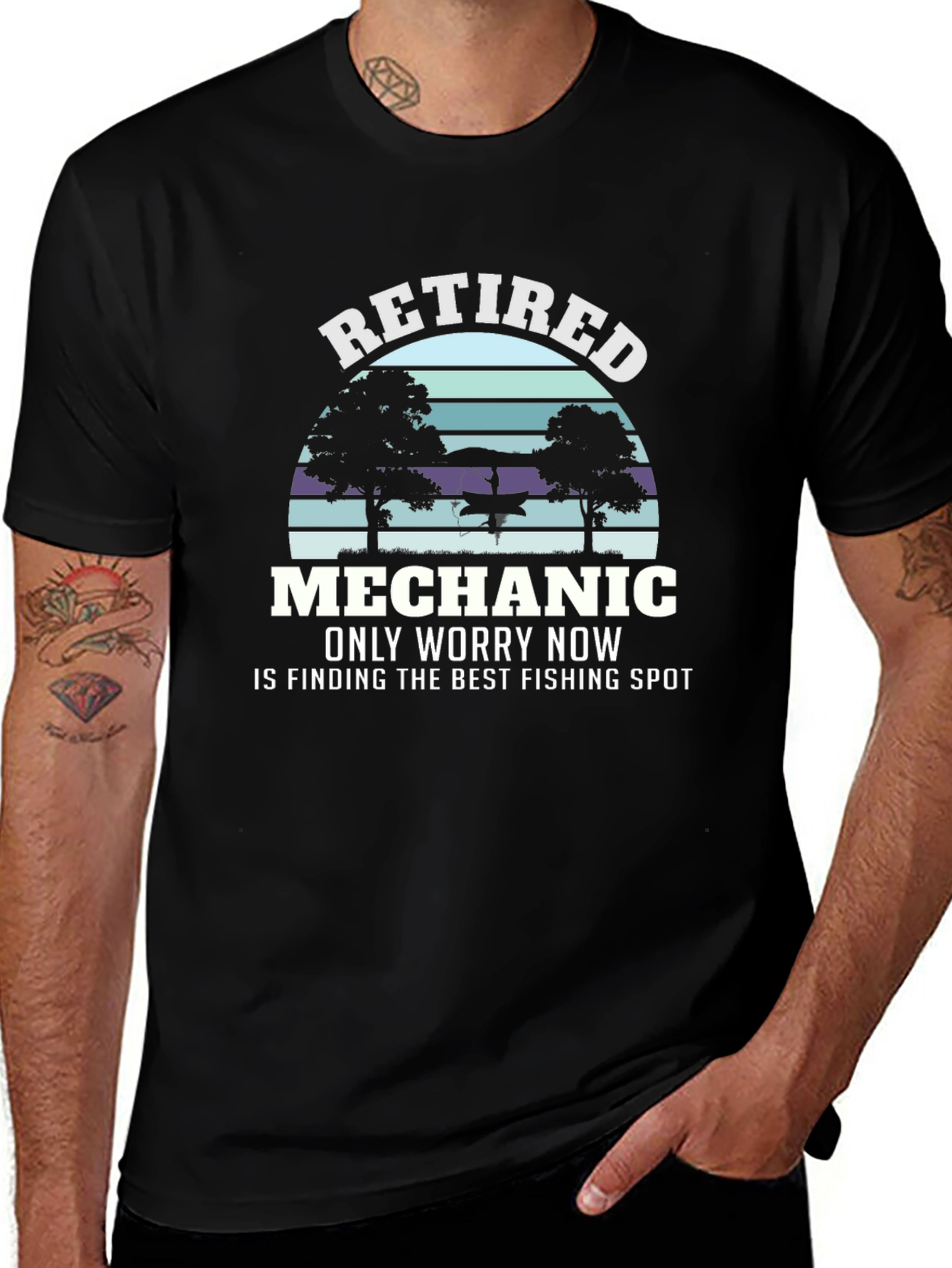 Retired Mechanic Fishing T-Shirt - Funny Retirement Gift