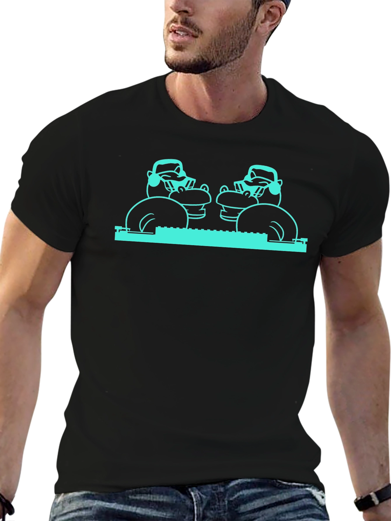 Hippo DJ Graphic Tee - Quirky Music Lover Shirt