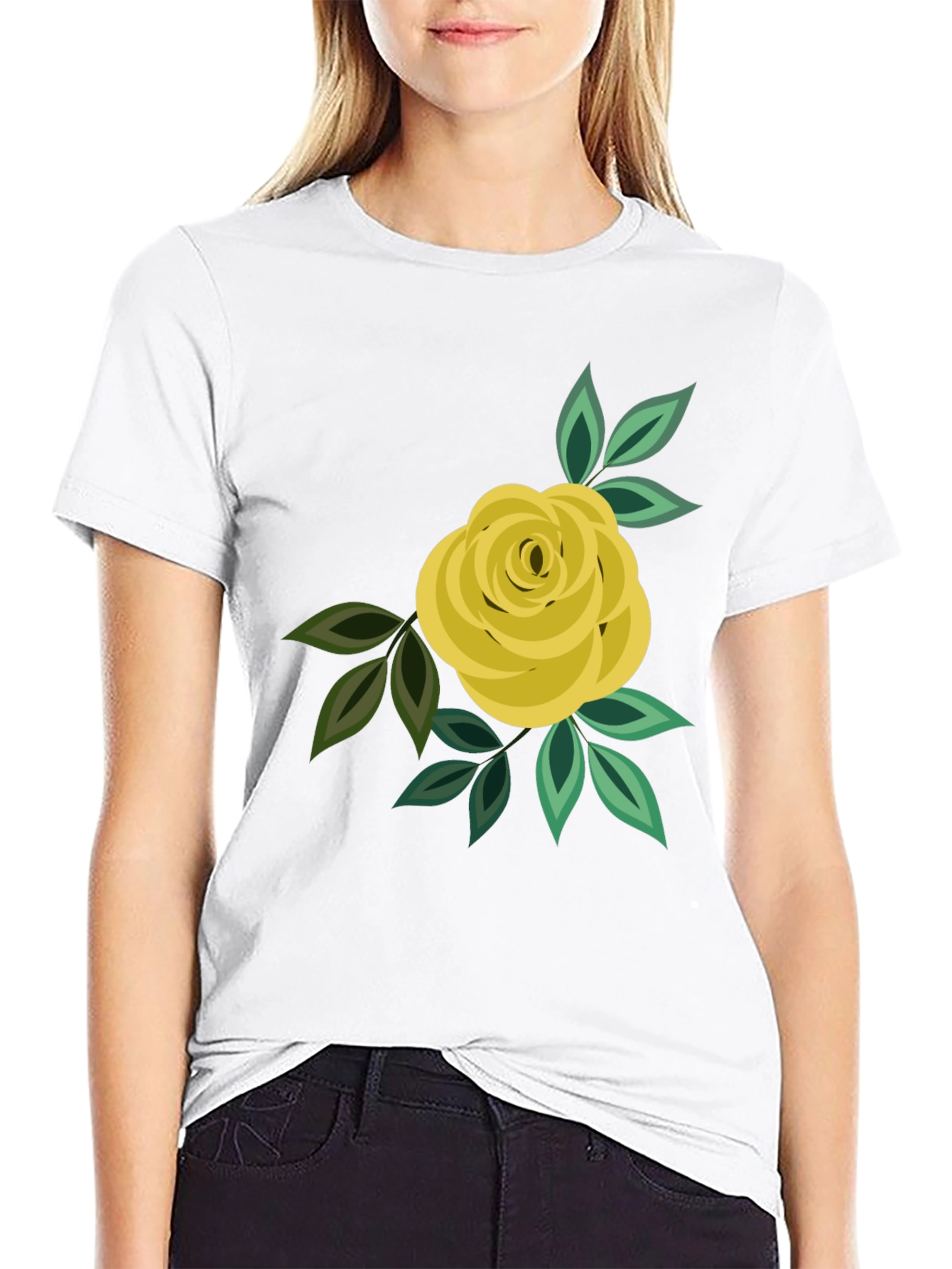 Floral Rose Graphic Tee - Black Cotton Casual