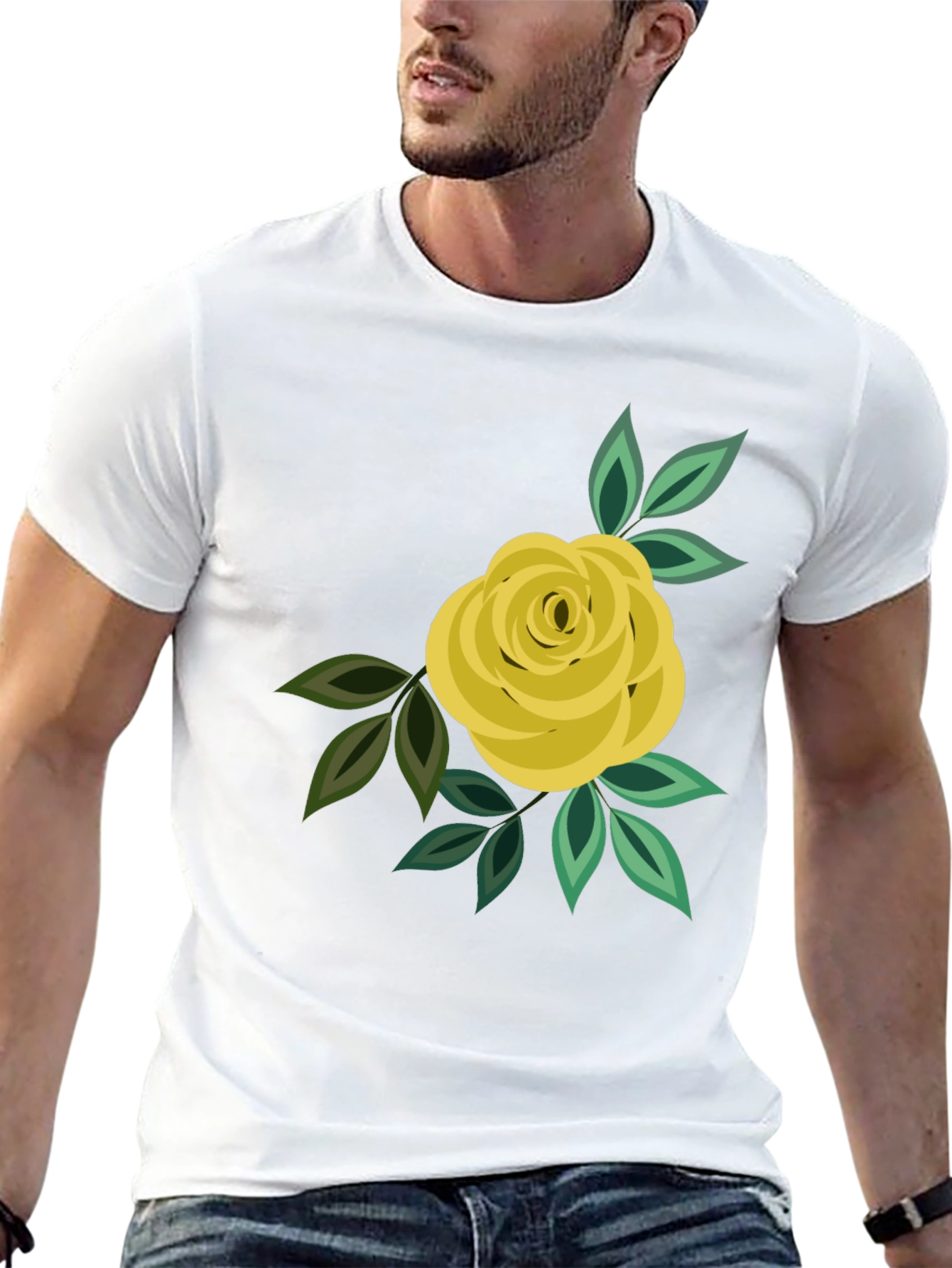 Floral Rose Graphic Tee - Black Cotton Casual