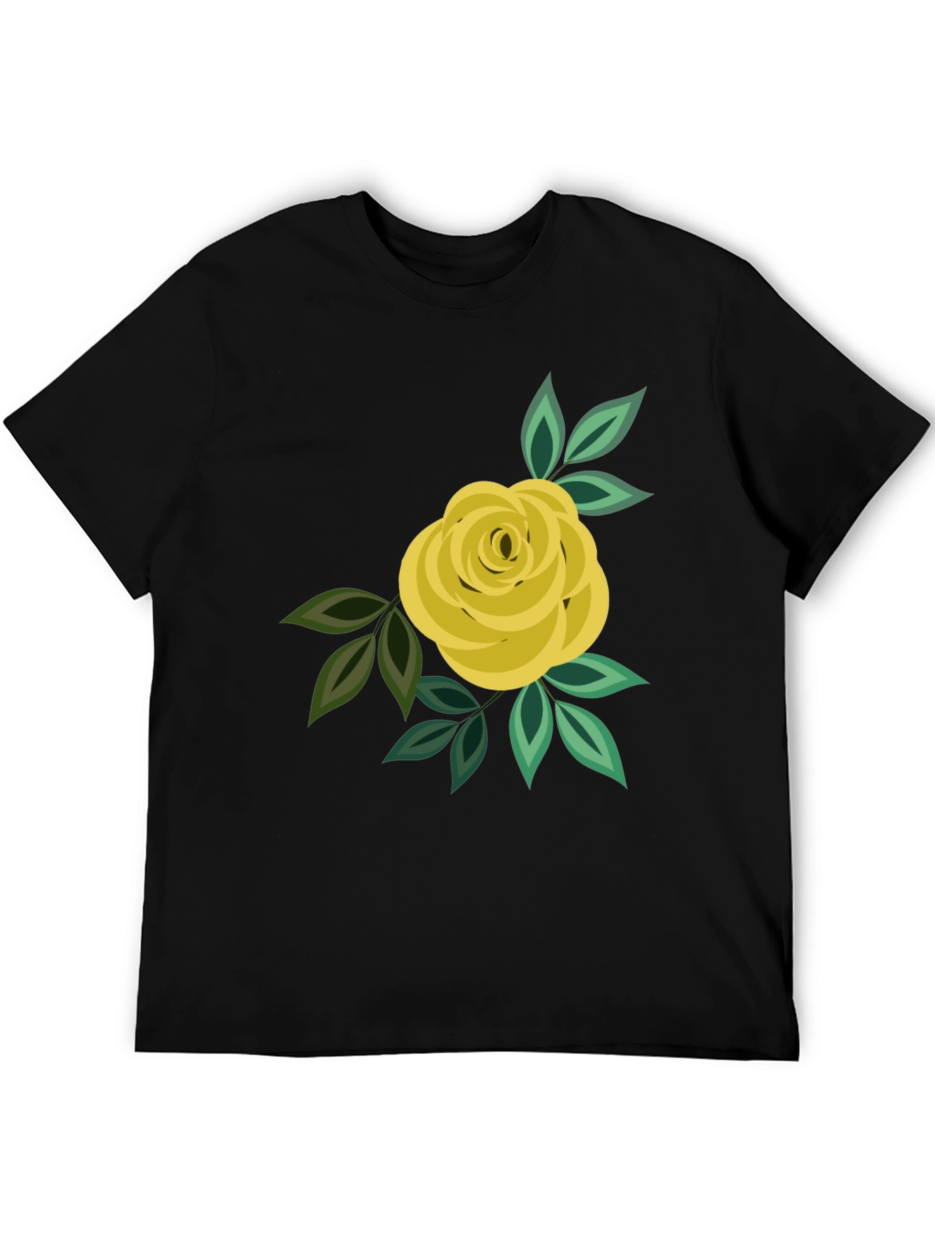 Floral Rose Graphic Tee - Black Cotton Casual