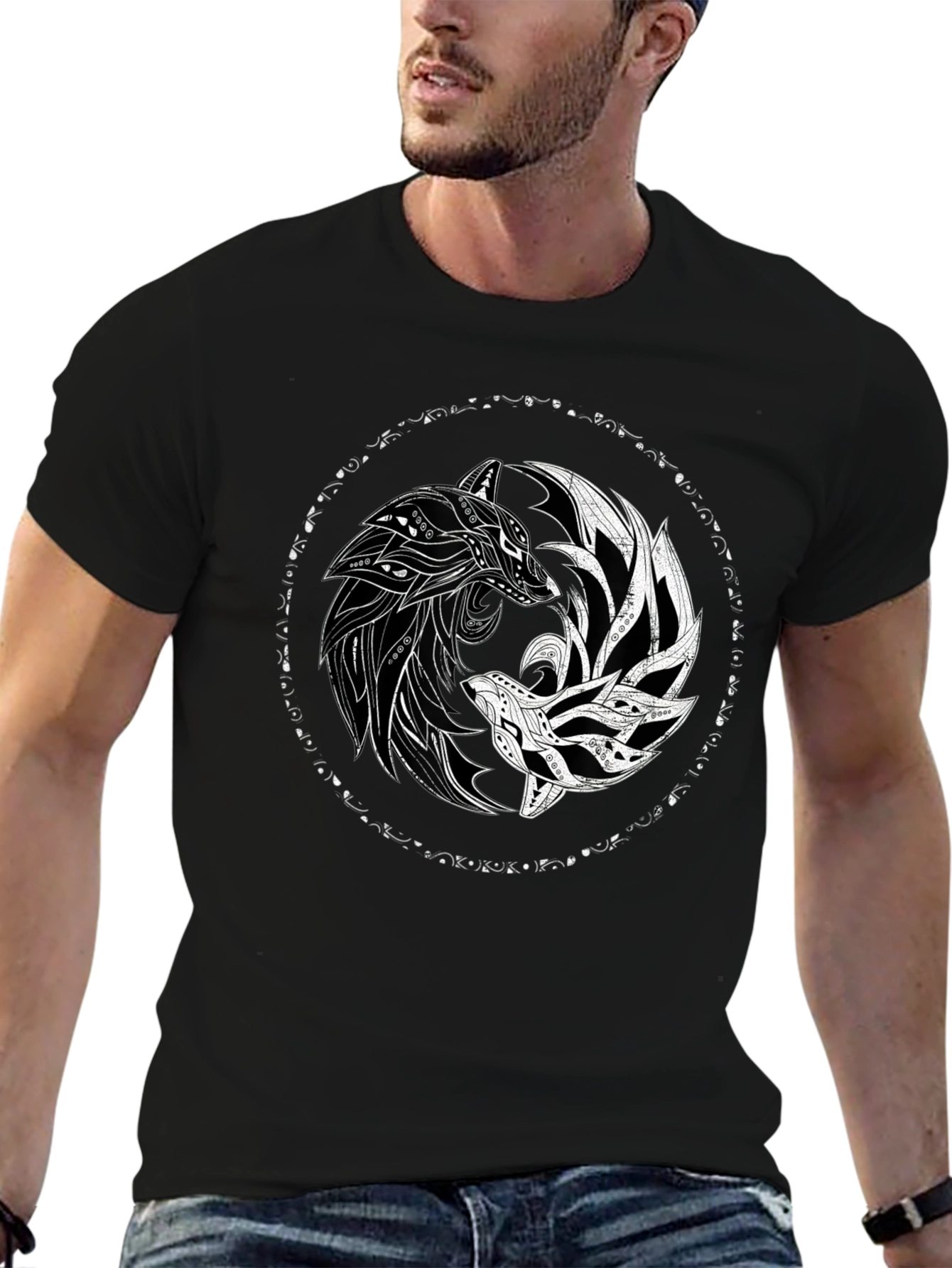 Yin Yang Wolves Black Graphic Tee